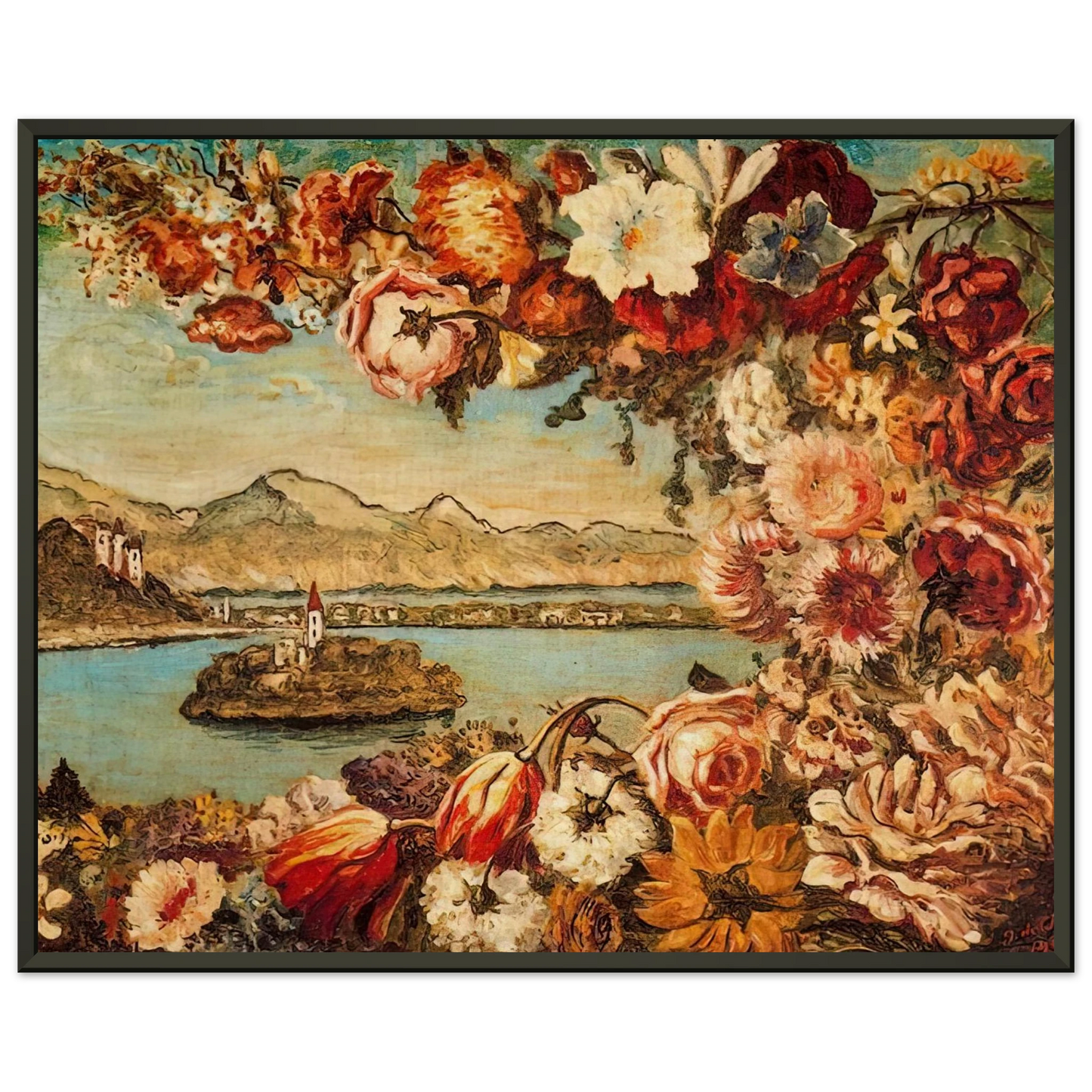 Giorgio de Chirico ISLAND AND FLOWER GARLAND Framed Art Print - Aluminum Frame - 40x50 cm / 16x20 inches