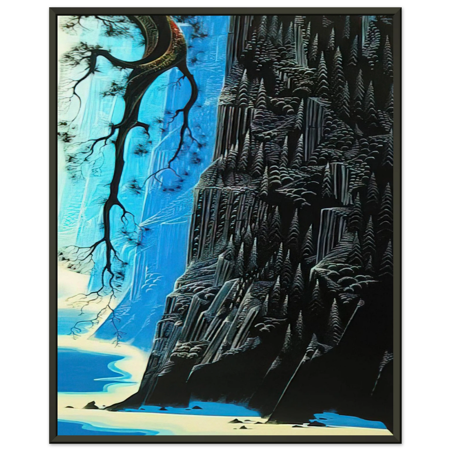 Eyvind Earle  Cliffs Ascending Framed Art Print  - Aluminum Frame - 40x50 cm / 16x20 inches