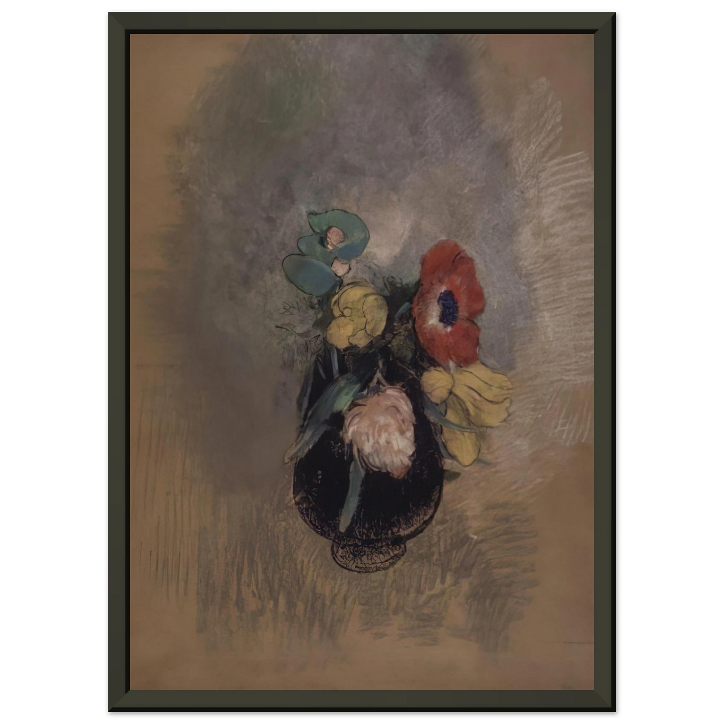 Odilon Redon  ANEMONES AND TULIPS Framed Art Print  - Aluminum Frame - 70x100 cm / 28x40 inches