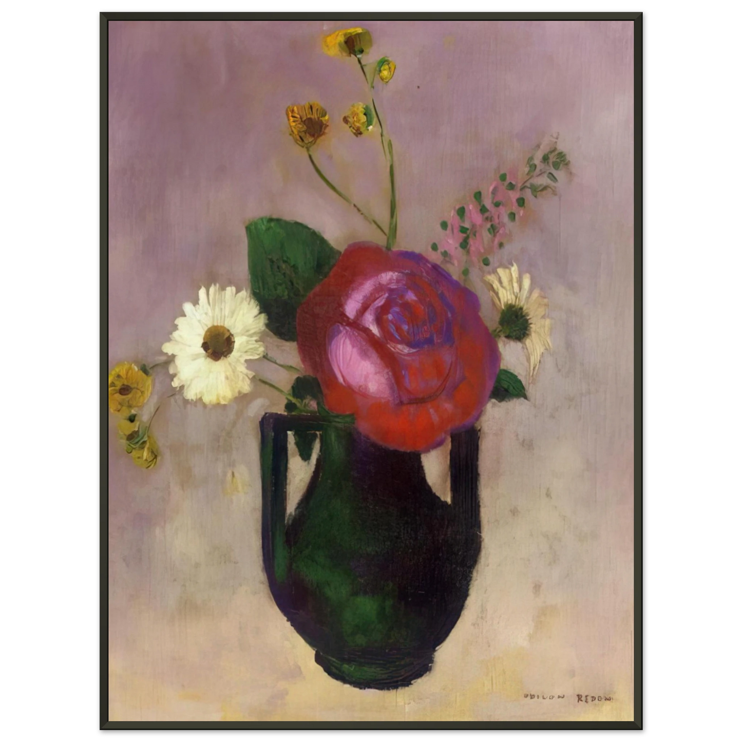 Odilon Redon ROSE AND DAISY Framed Art Print - Aluminum Frame - 40x50 cm / 16x20 inches