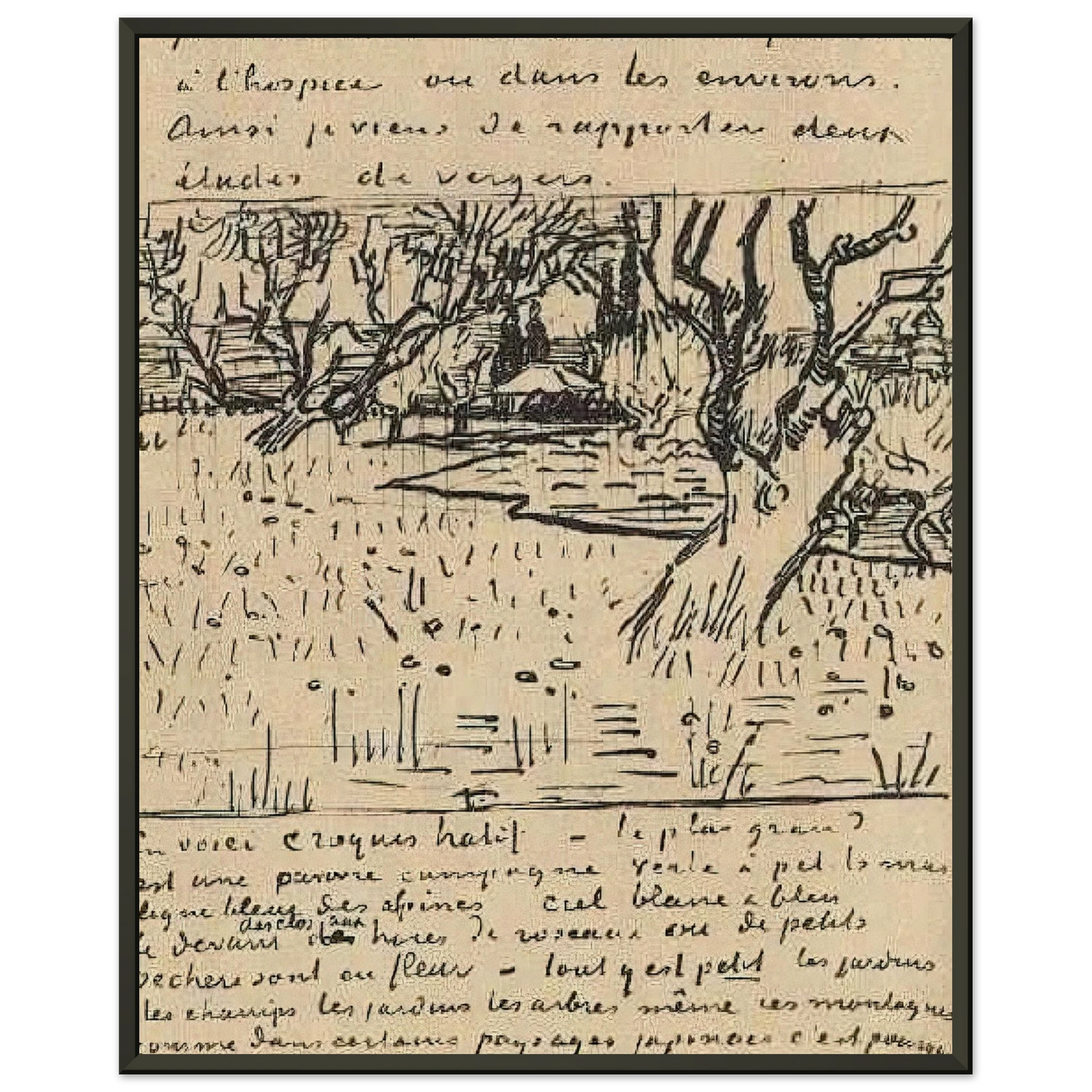 Vincent van Gogh  Orchard in Bloom with View of Arles Framed Art Print  - Aluminum Frame - 40x50 cm / 16x20 inches