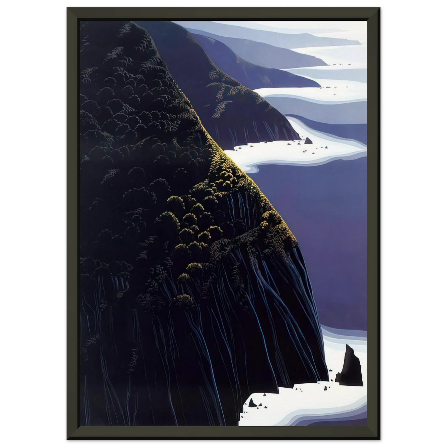 Eyvind Earle  Gray Big Sur Framed Art Print  - Aluminum Frame - 70x100 cm / 28x40 inches
