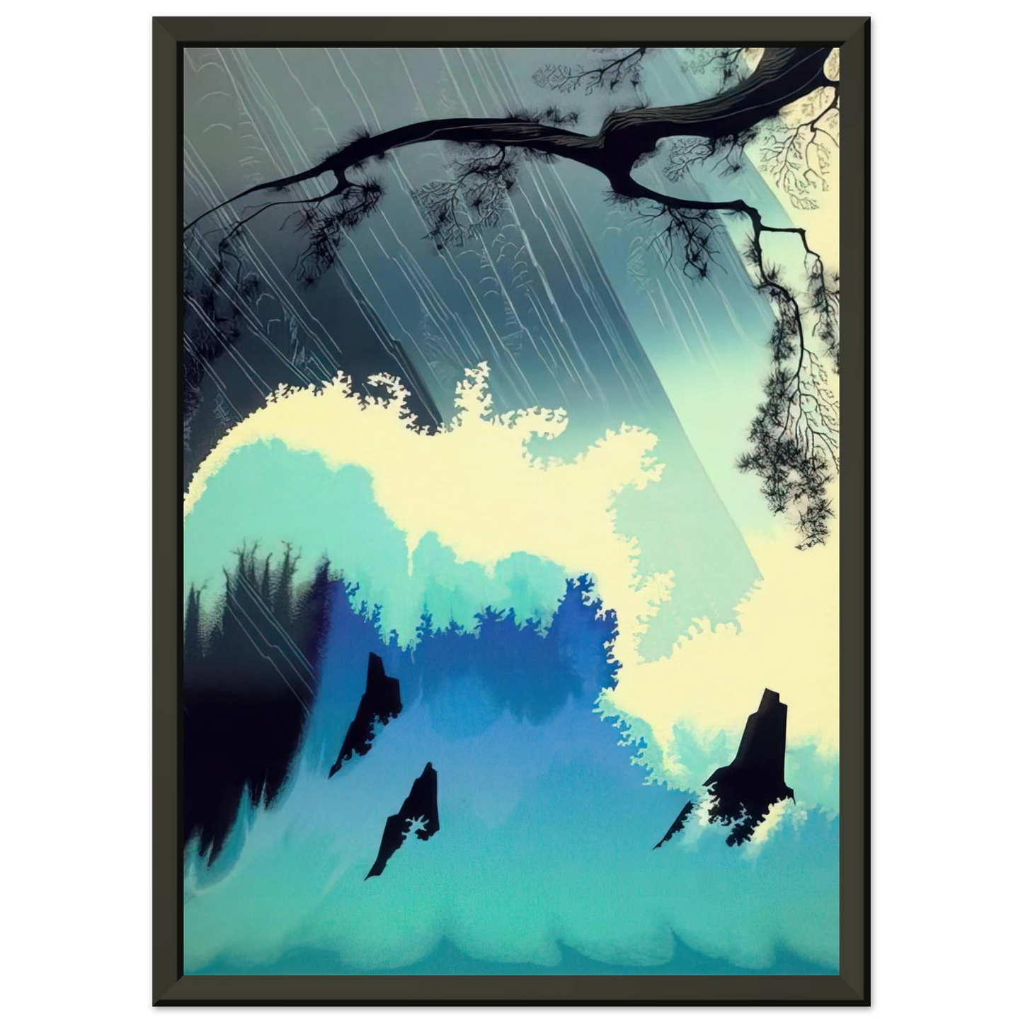 Eyvind Earle Ocean Splash Framed Art Print - Aluminum Frame - 70x100 cm / 28x40 inches