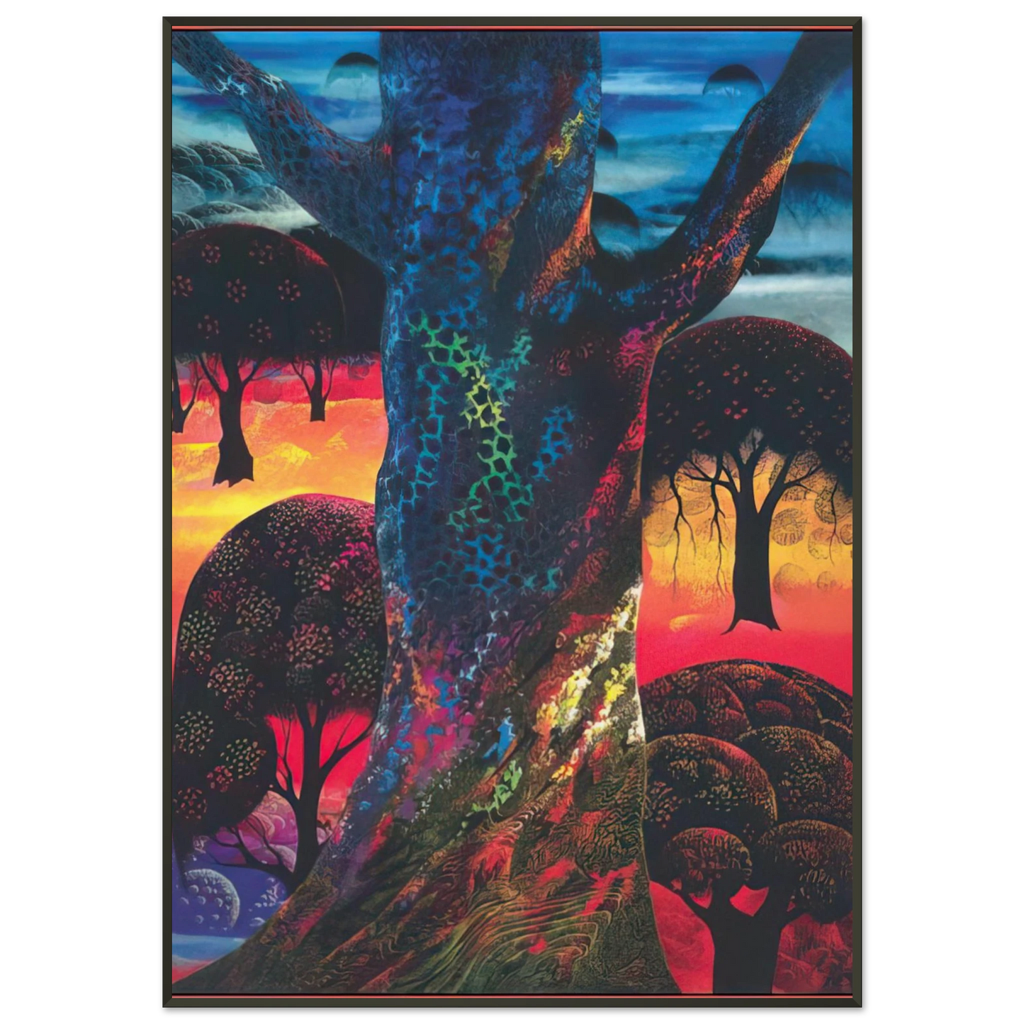 Eyvind Earle  Fire Magic Framed Art Print  - Aluminum Frame - 21x29.7 cm / 8x12"