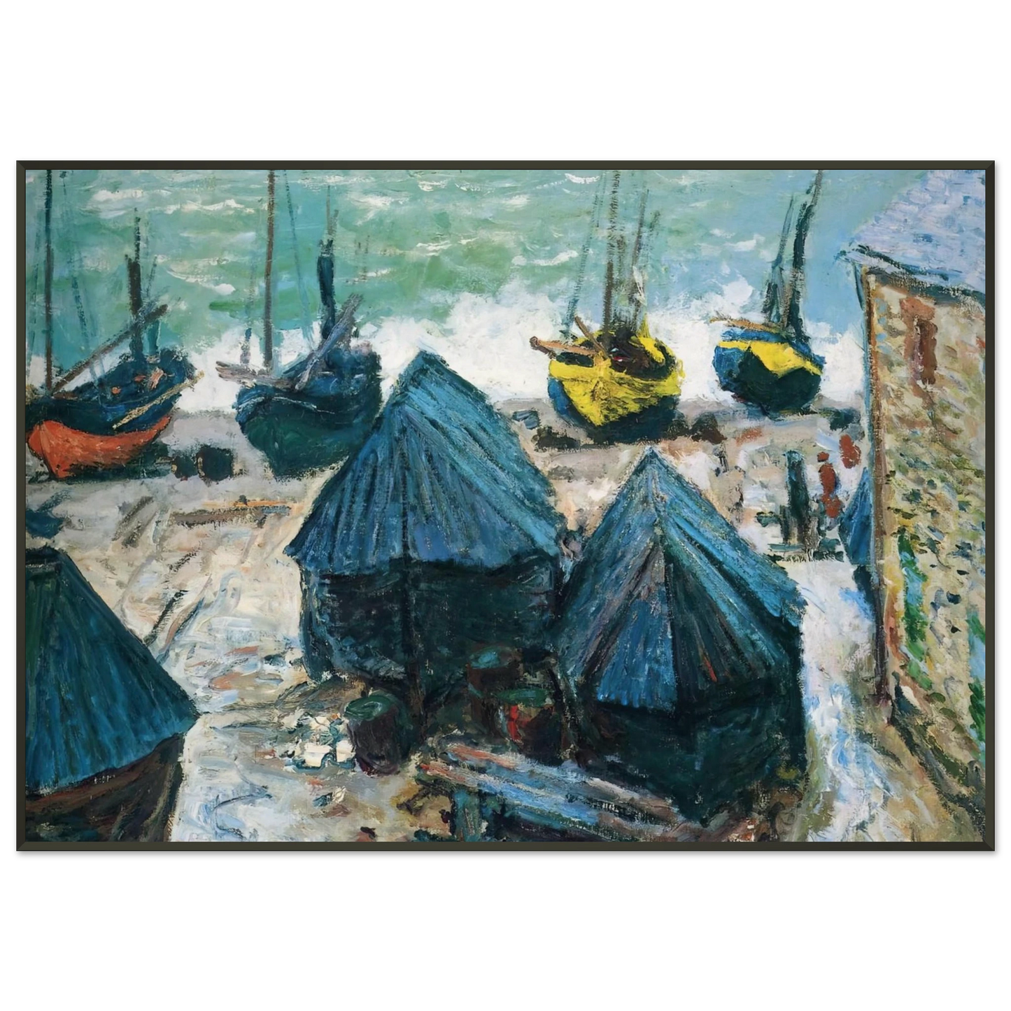 claude monet Boats on the Beach at Etretat Framed Art Print - Aluminum Frame - 21x29.7 cm / 8x12"