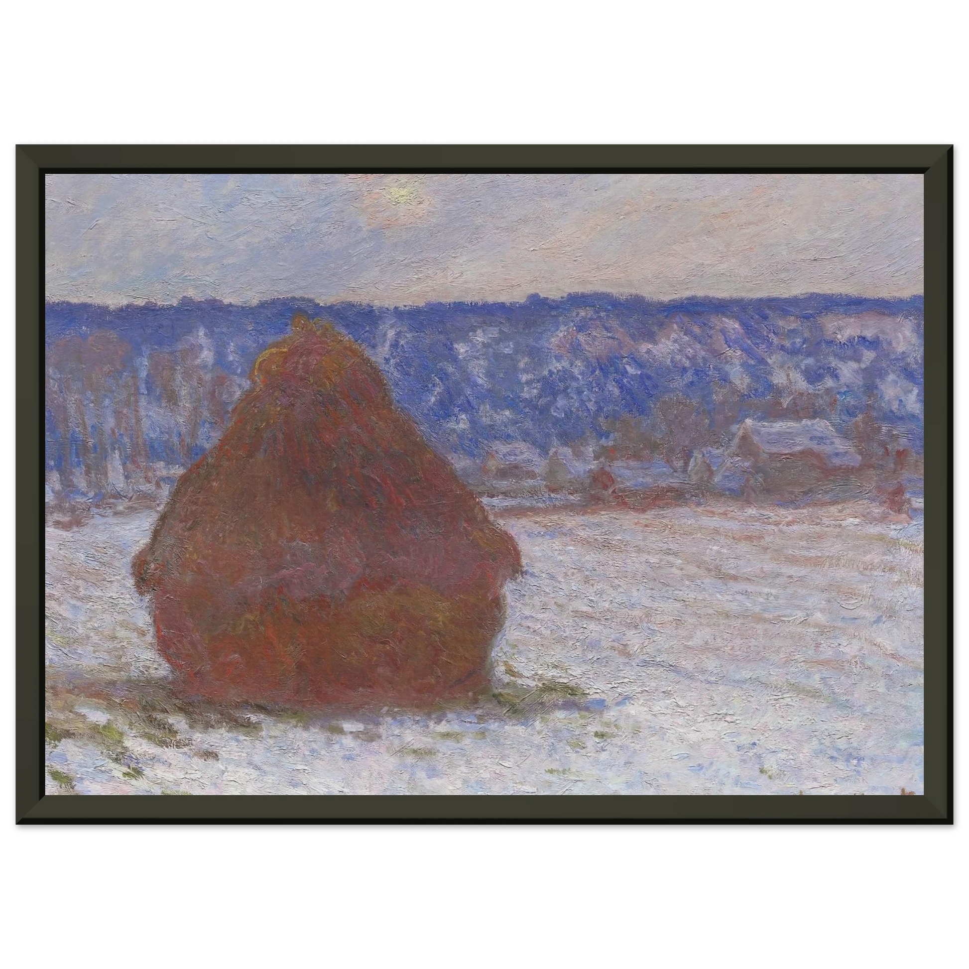 claude monet  Stack of Wheat Snow Effect Overcast Day Framed Art Print  - Aluminum Frame - 60x80 cm / 24x32 inches