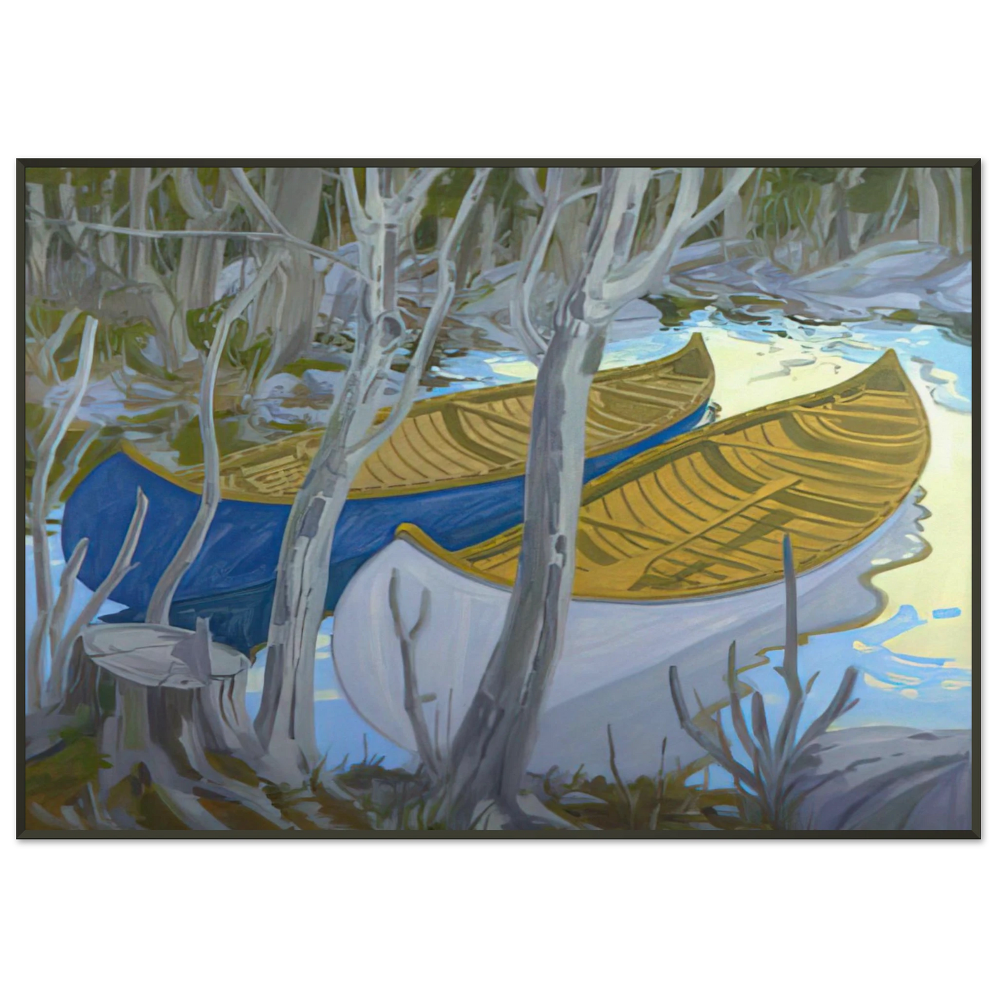 Neil Welliver Two Canoes Contemporary Realism Framed Art Print - Aluminum Frame - 21x29.7 cm / 8x12"