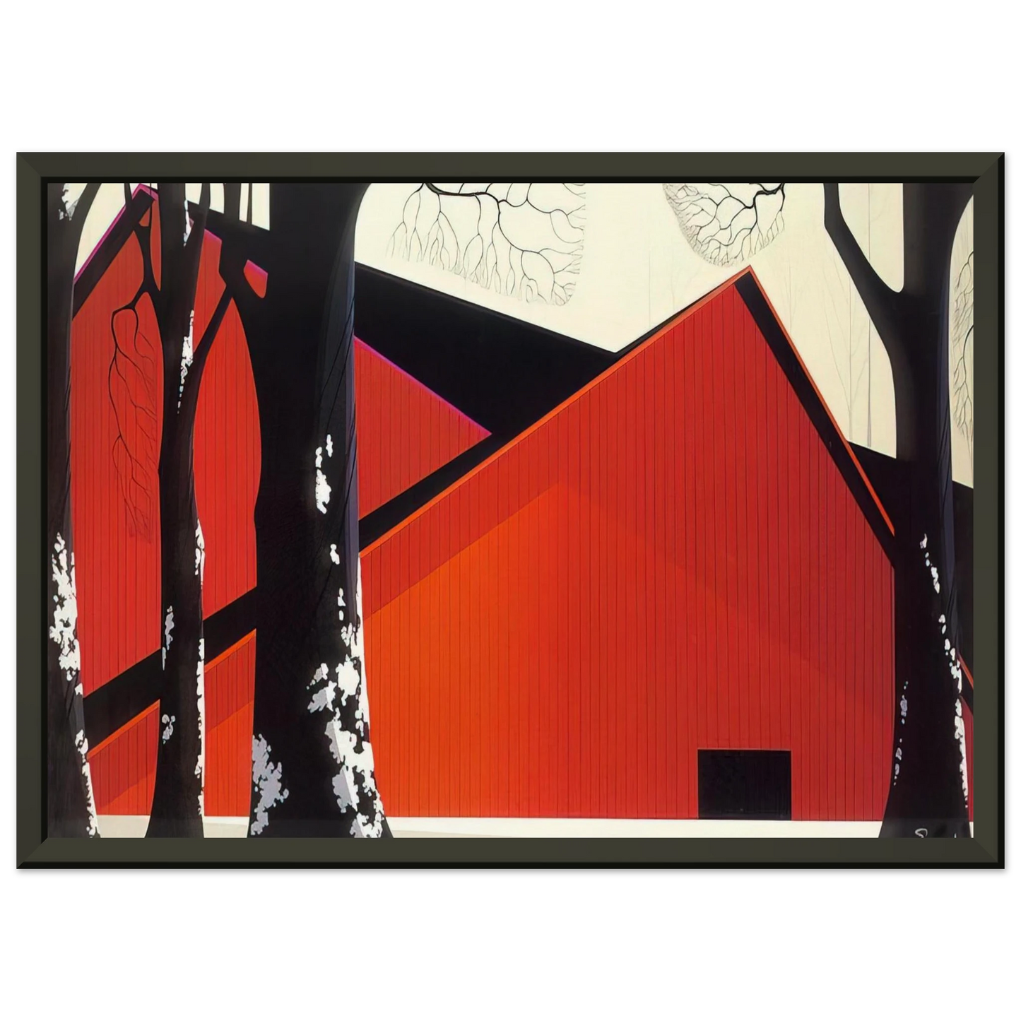 Eyvind Earle The Great Red Barn Framed Art Print - Aluminum Frame - 40x50 cm / 16x20 inches