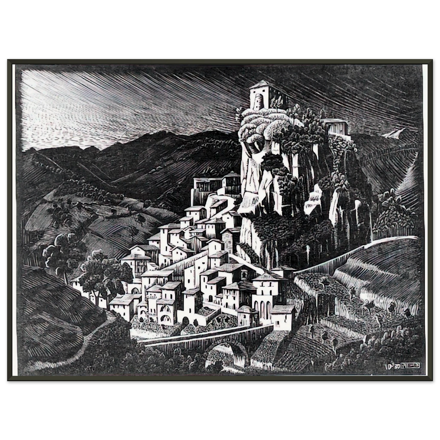 MC Escher  PALIZZI CALABRIA OCTOBER 1930 1930 Framed Art Print  - Aluminum Frame - 40x50 cm / 16x20 inches