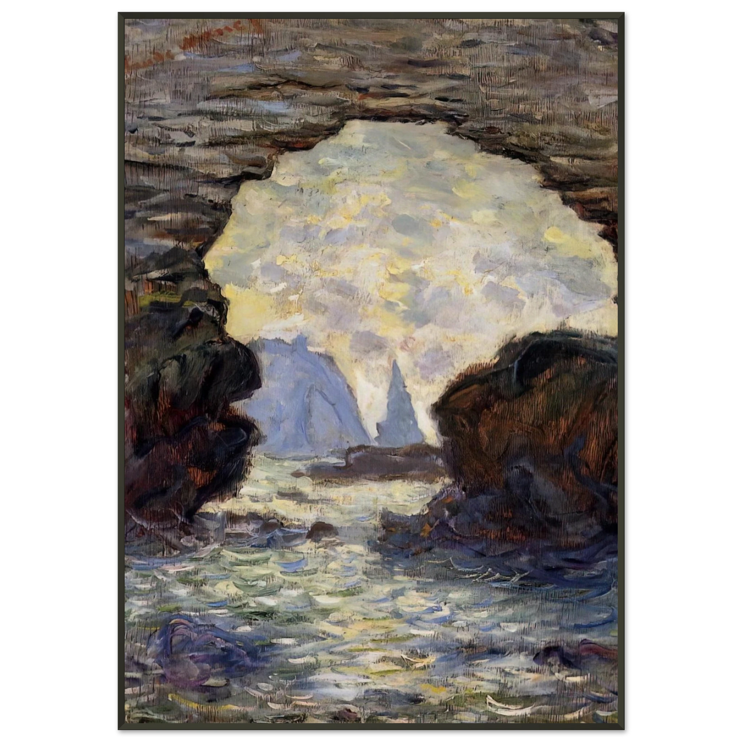 claude monet The Rock Needle Seen through the Porte dAumont Framed Art Print - Aluminum Frame - 21x29.7 cm / 8x12"