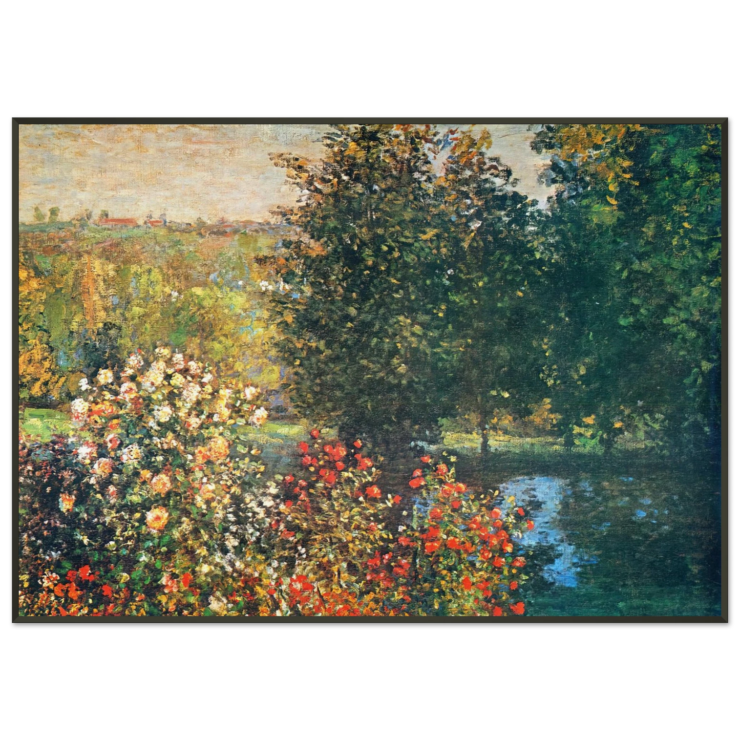 claude monet  Roses in the Hoshedes Garden at Montregon Framed Art Print  - Aluminum Frame - 21x29.7 cm / 8x12"
