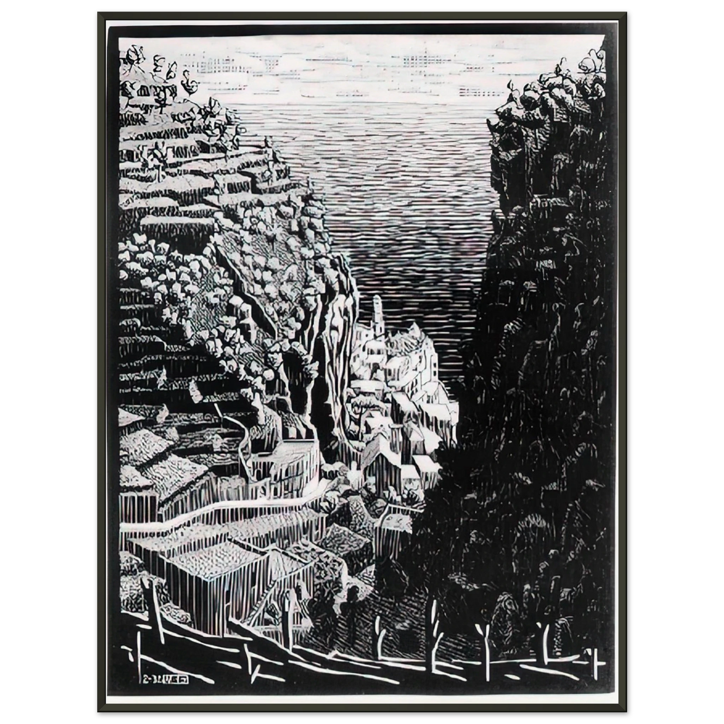 MC Escher  ATRANI COAST OF AMALFI 1 Framed Art Print  - Aluminum Frame - 40x50 cm / 16x20 inches