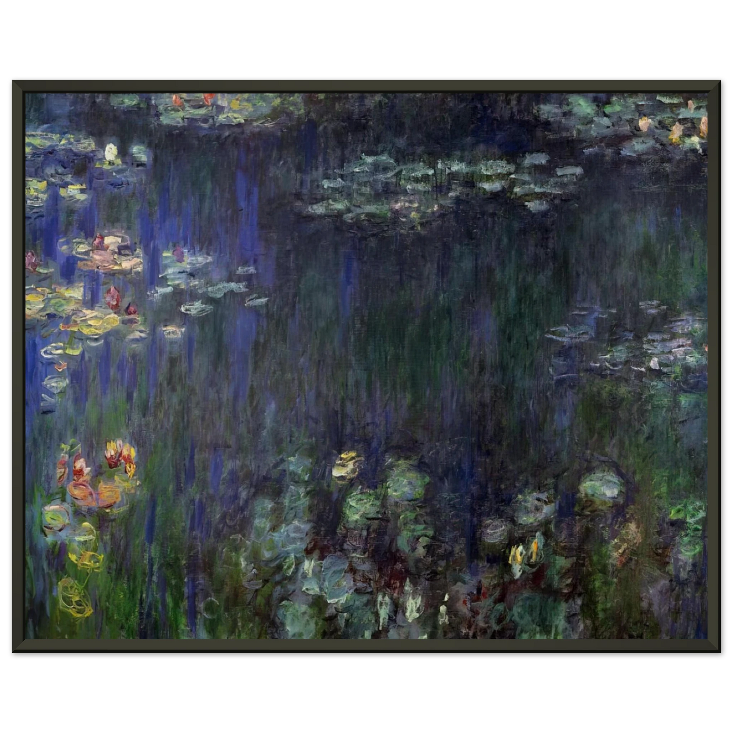 claude monet Water Lilies Green Reflection left half Framed Art Print - Aluminum Frame - 70x100 cm / 28x40 inches
