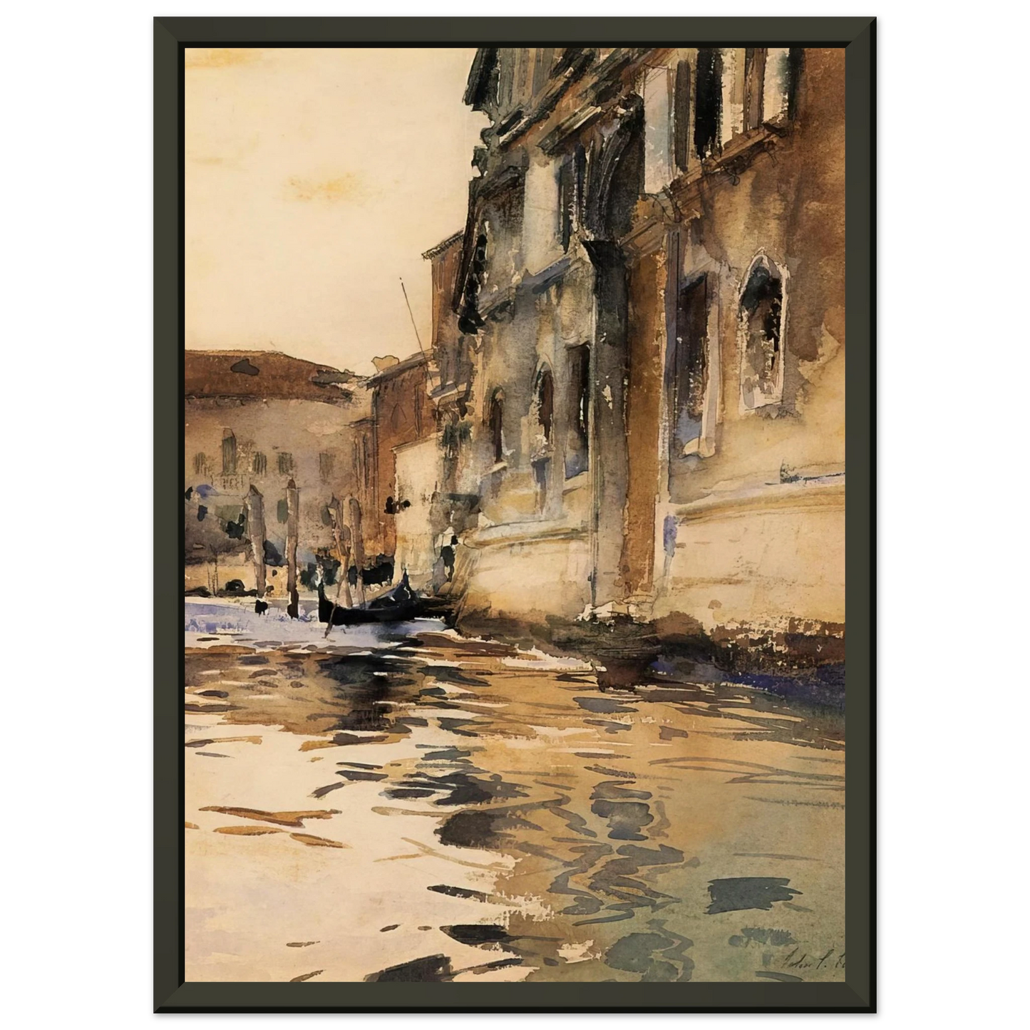 John Singer Sargent Venetian Canal Palazzo Corner Framed Art Print - Aluminum Frame - 40x50 cm / 16x20 inches