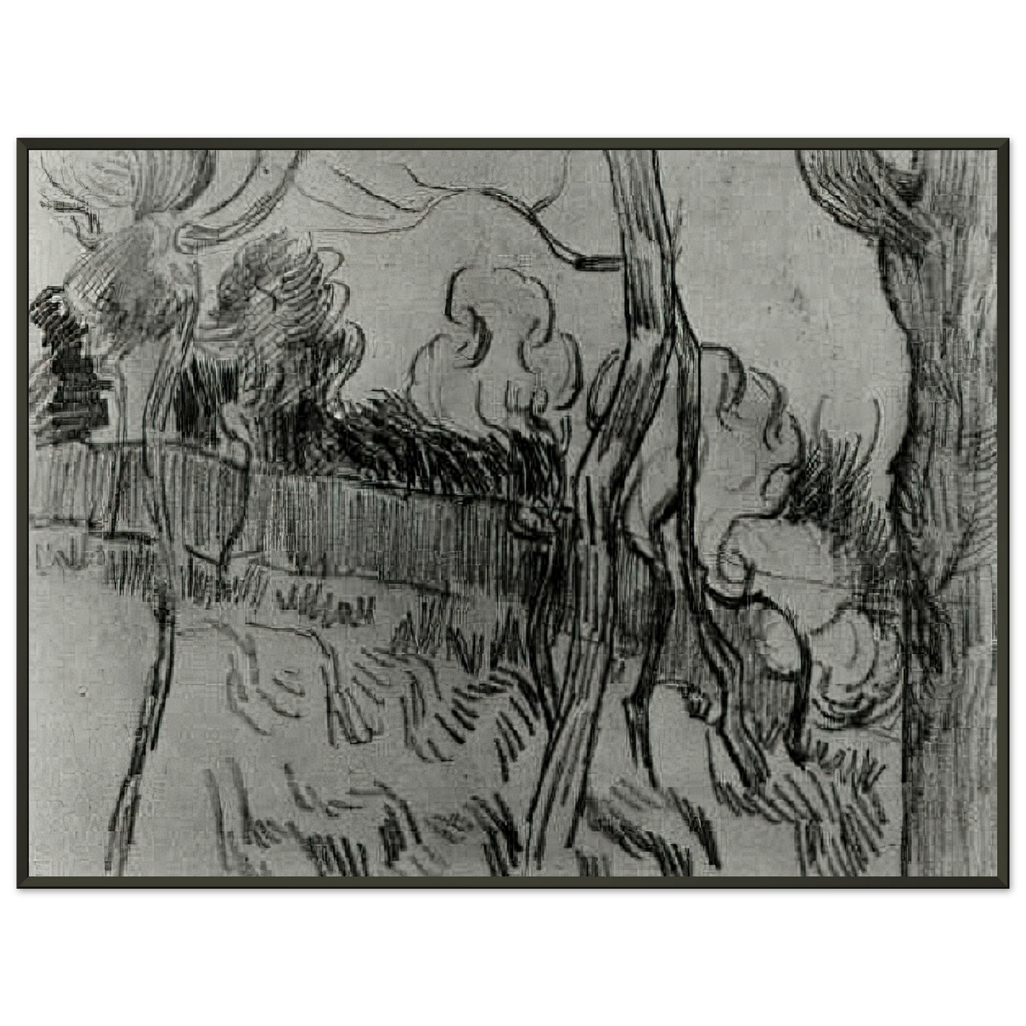Vincent van Gogh  Pine Trees Seen against the Wall of the Asylum Framed Art Print  - Aluminum Frame - 40x50 cm / 16x20 inches