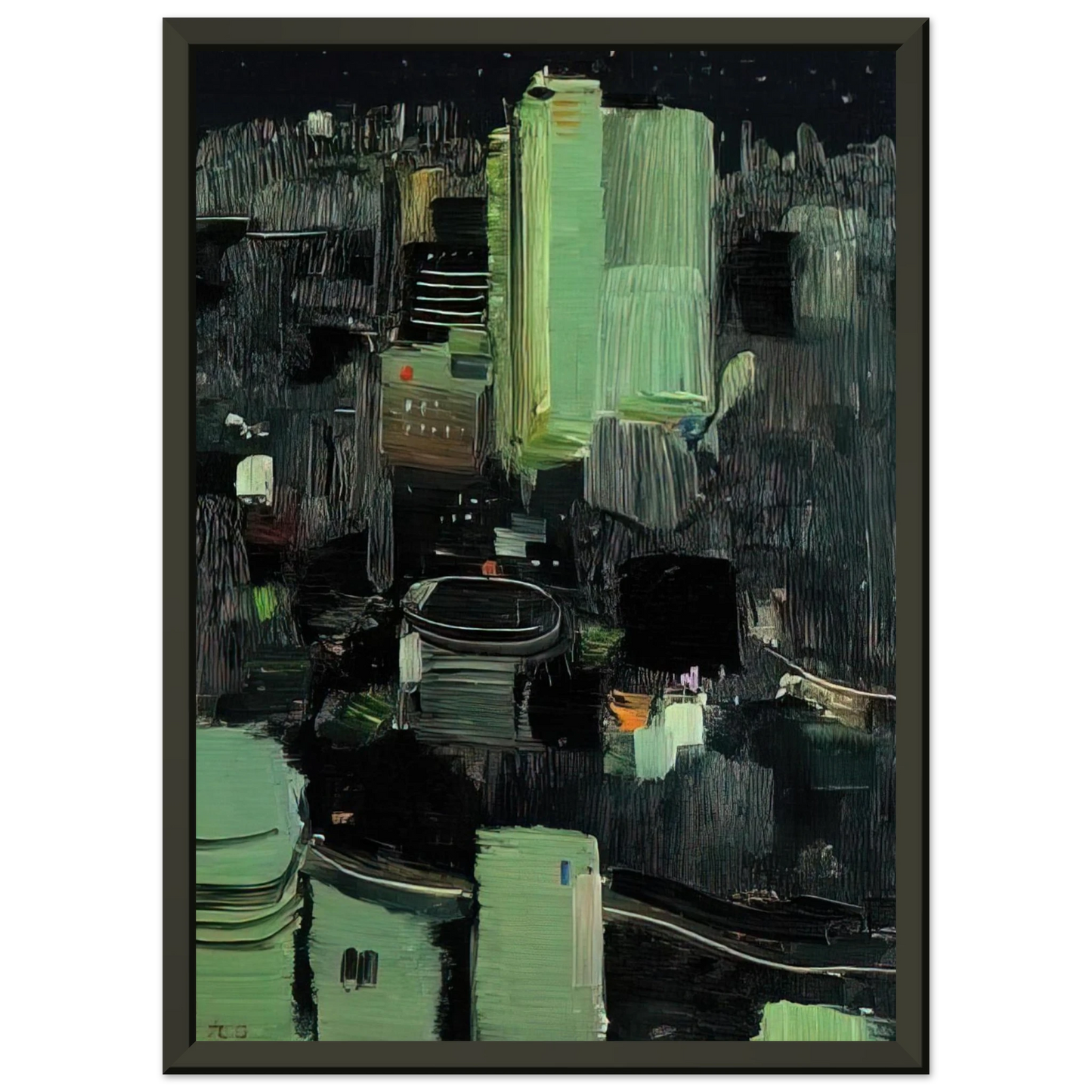 Wu Guanzhong Toyko at Night 1990 Framed Art Print - Aluminum Frame - 70x100 cm / 28x40 inches