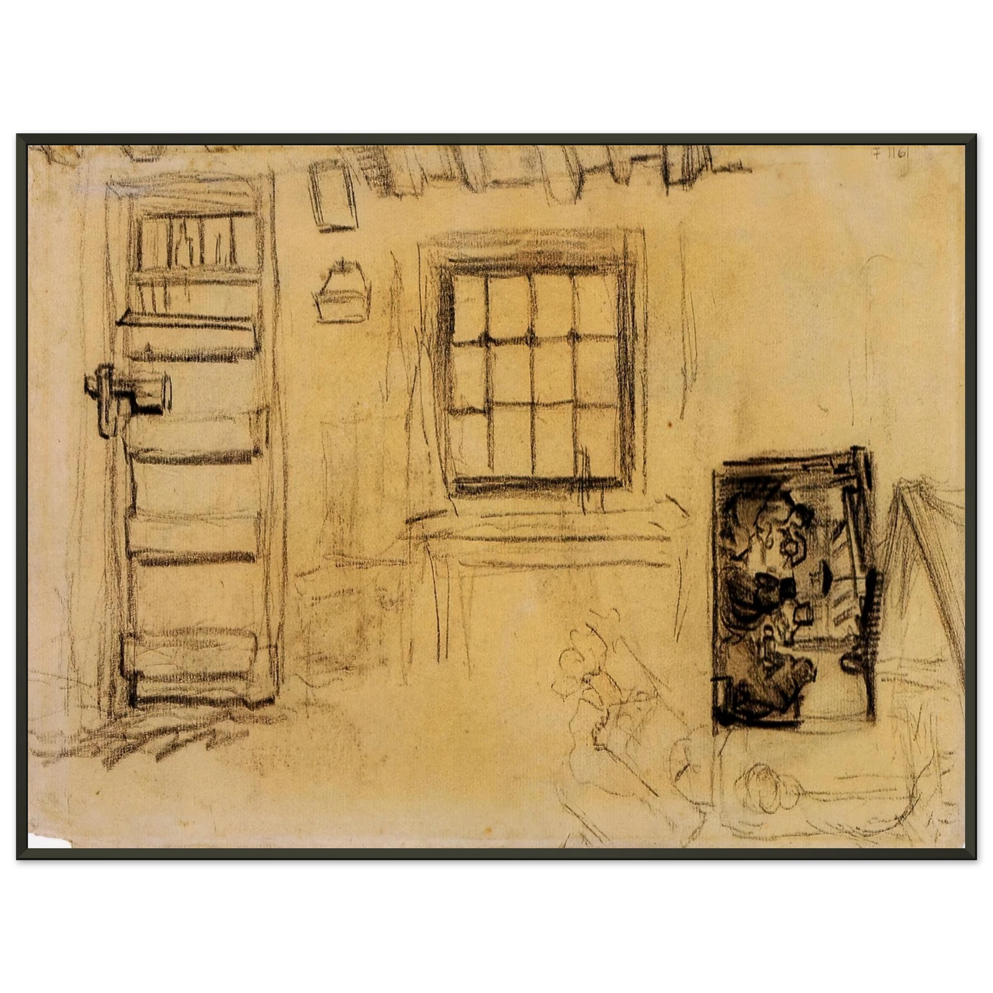 Vincent van Gogh Studies of the Interior of a Cottage and a Sketch of The Potato Eaters Framed Art Print - Aluminum Frame - 70x100 cm / 28x40 inches