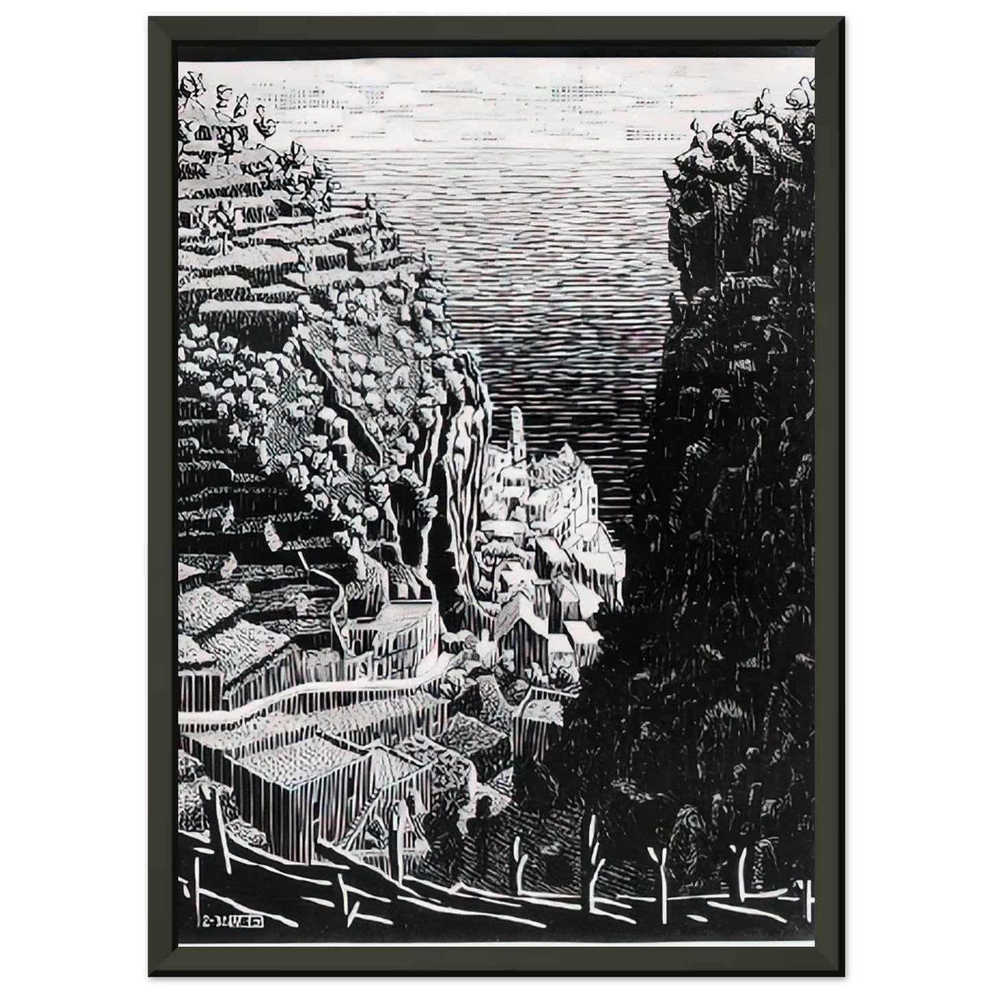 MC Escher  ATRANI COAST OF AMALFI 1 Framed Art Print  - Aluminum Frame - 70x100 cm / 28x40 inches