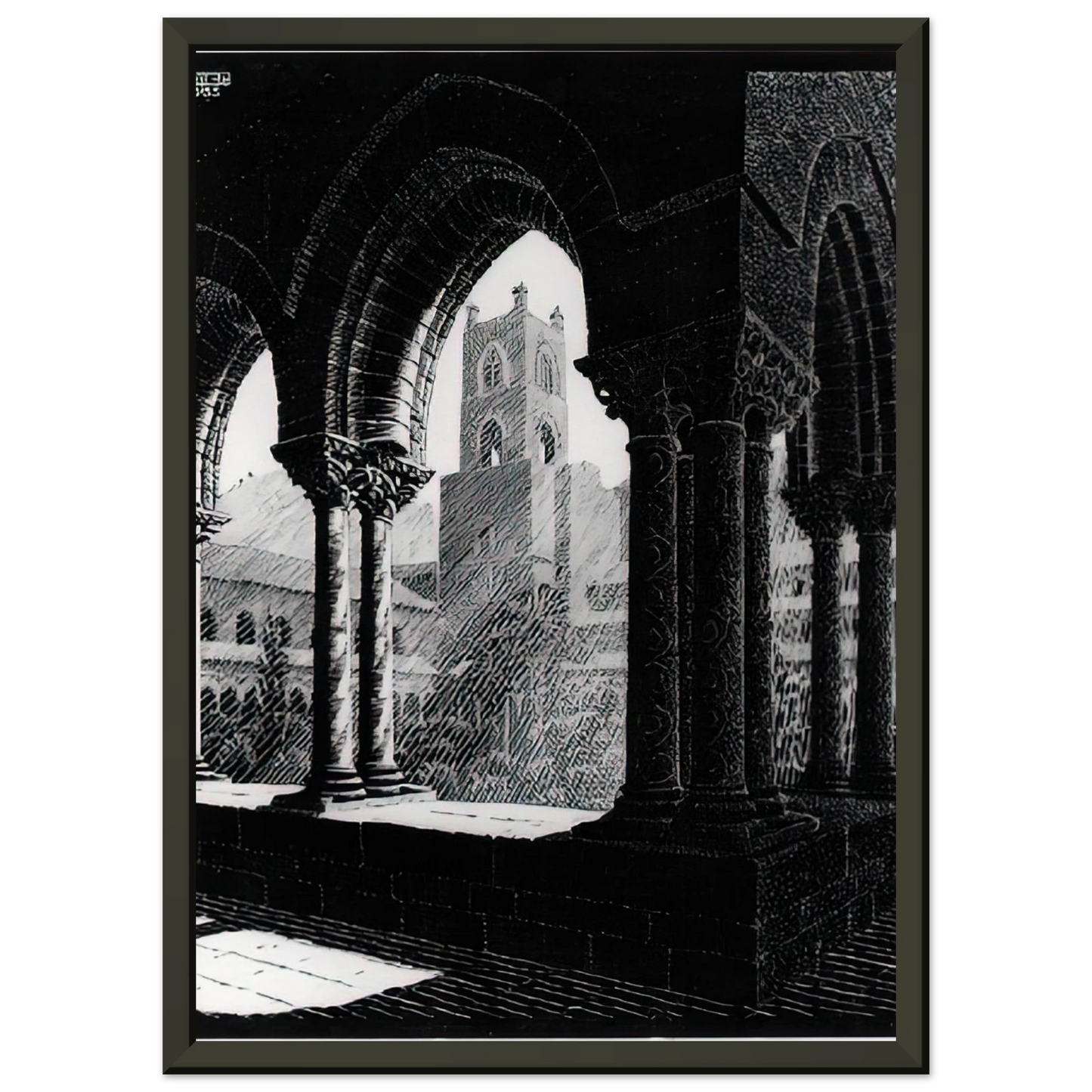MC Escher  CLOISTER OF MONREALE SICILY Framed Art Print  - Aluminum Frame - 70x100 cm / 28x40 inches