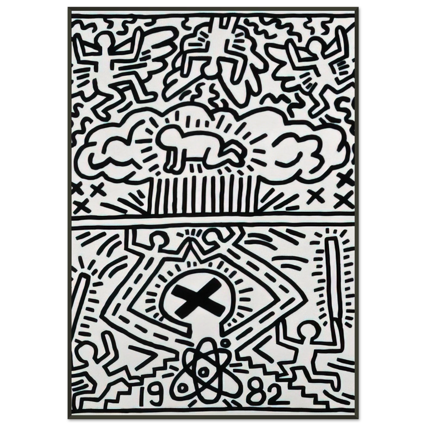 Keith Haring  ANTI NUCLEAR RALLY 1982 Framed Art Print  - Aluminum Frame - 21x29.7 cm / 8x12"