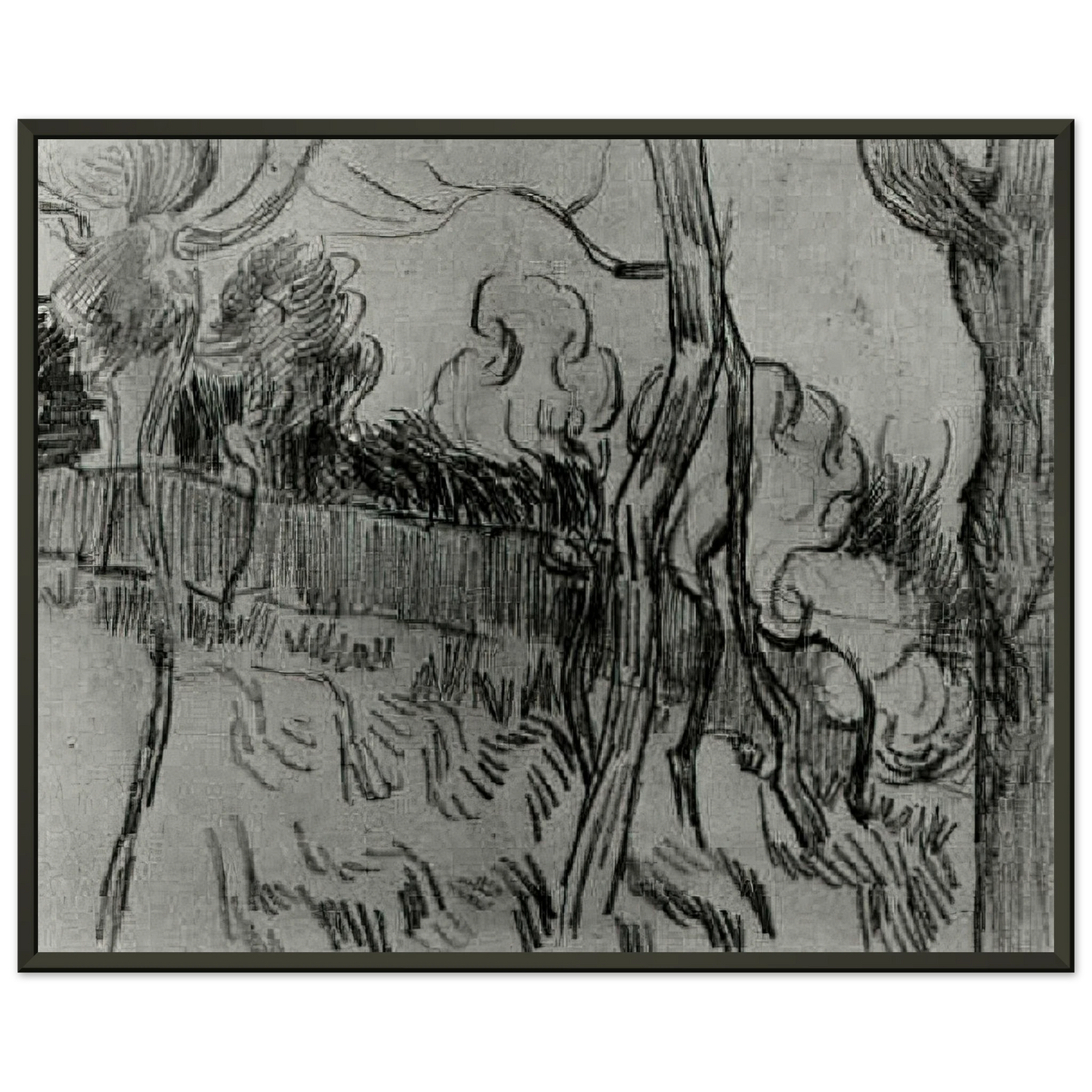 Vincent van Gogh  Pine Trees Seen against the Wall of the Asylum Framed Art Print  - Aluminum Frame - 60x80 cm / 24x32 inches