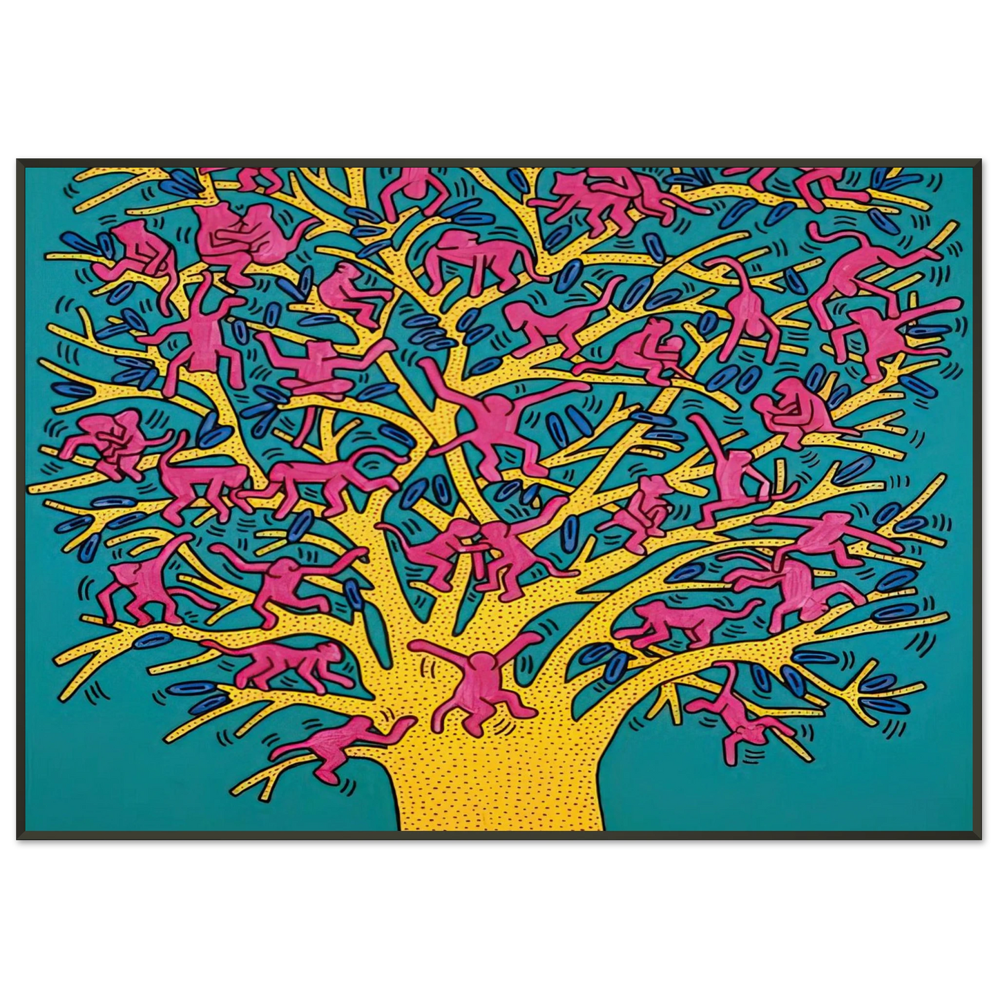 Keith Haring THE TREE OF MONKEYS Framed Art Print - Aluminum Frame - 21x29.7 cm / 8x12"