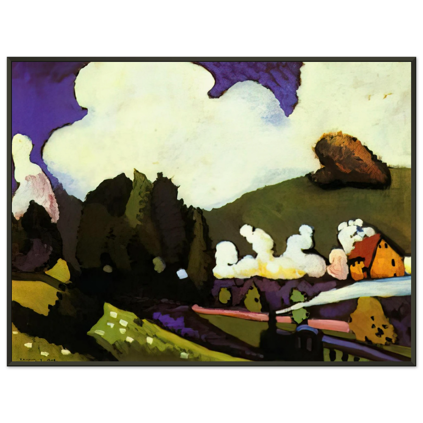Wassily Kandinsky  LANDSCAPE WITH A STEAM LOCOMOTIVE 1909 Framed Art Print  - Aluminum Frame - 70x100 cm / 28x40 inches