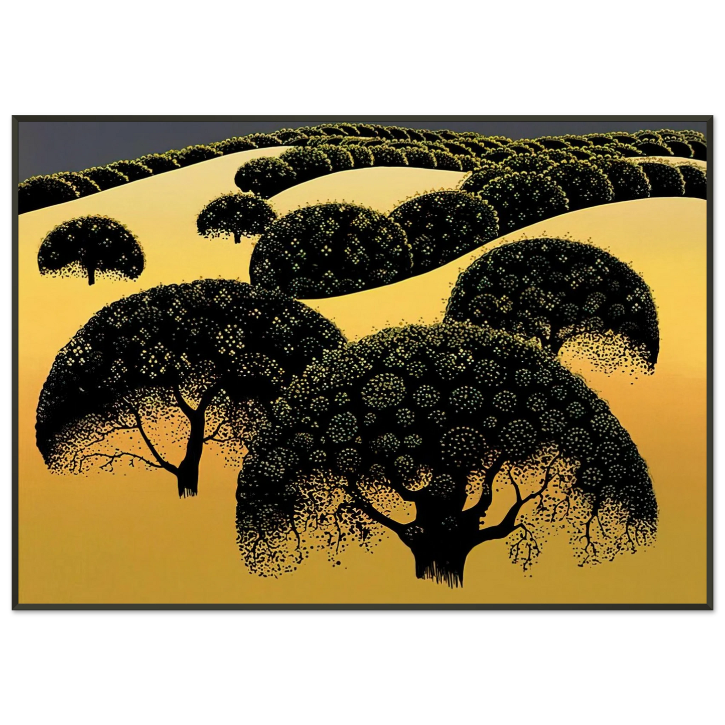 Eyvind Earle  Santa Ynez Oaks Framed Art Print  - Aluminum Frame - 21x29.7 cm / 8x12"