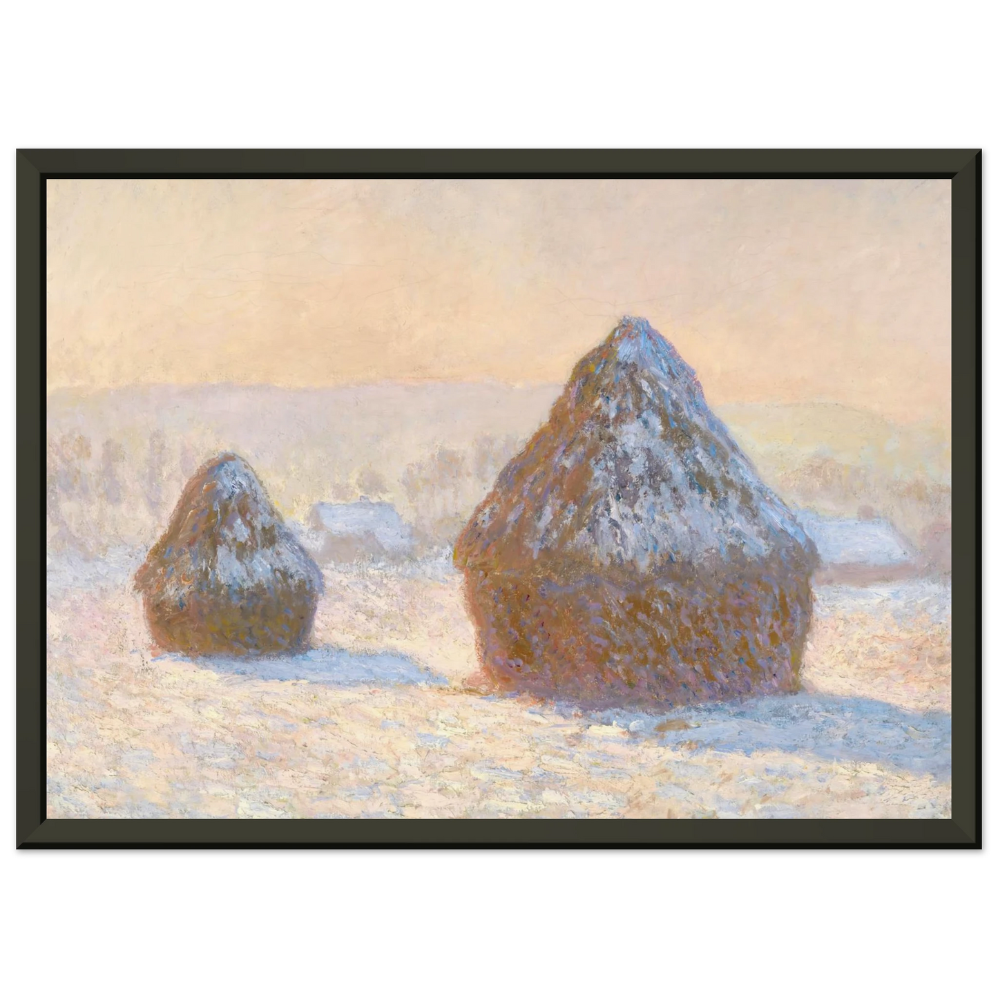 claude monet Wheatstacks Snow Effect Morning Framed Art Print - Aluminum Frame - 40x50 cm / 16x20 inches