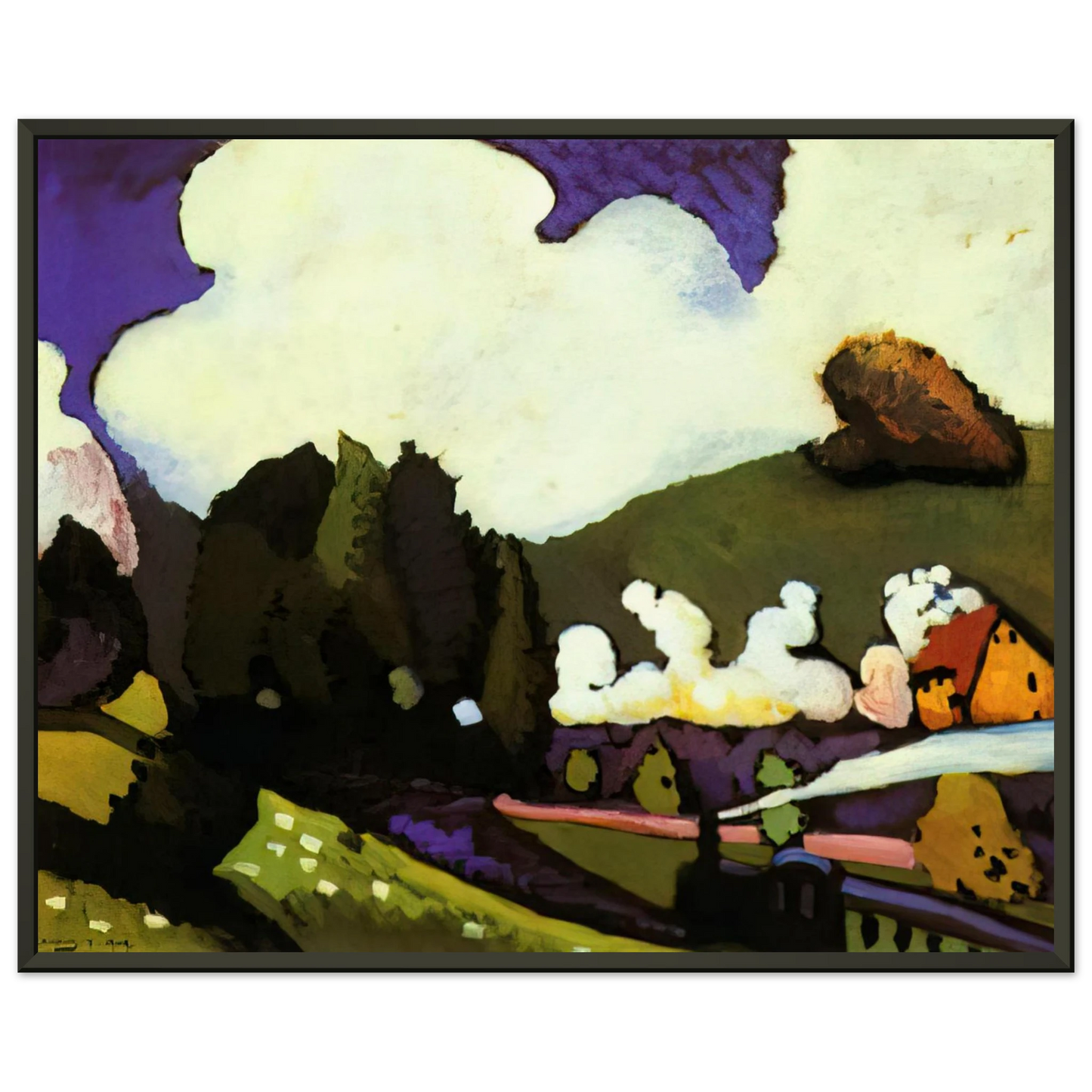 Wassily Kandinsky  LANDSCAPE WITH A STEAM LOCOMOTIVE 1909 Framed Art Print  - Aluminum Frame - 60x80 cm / 24x32 inches