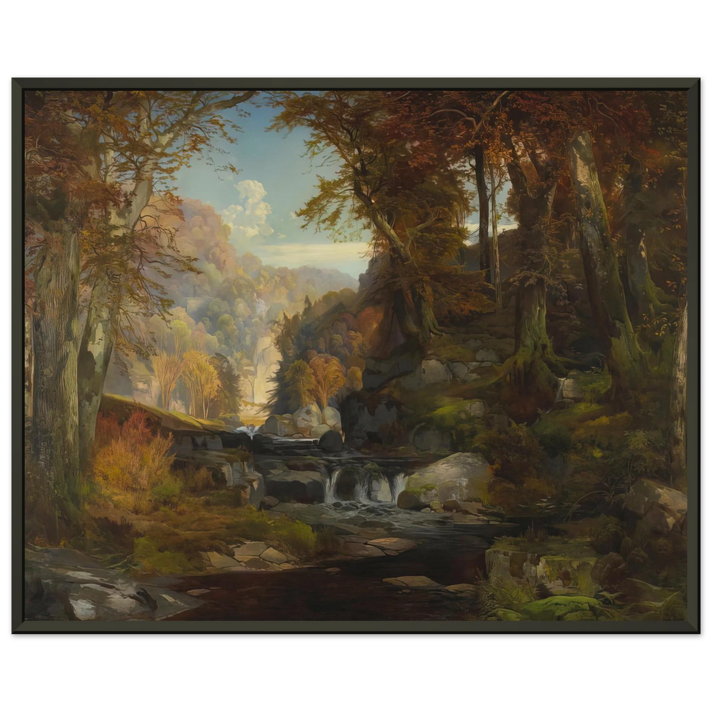 Thomas Moran A Scene on the Tohickon Creek Autumn Framed Art Print - Aluminum Frame - 70x100 cm / 28x40 inches