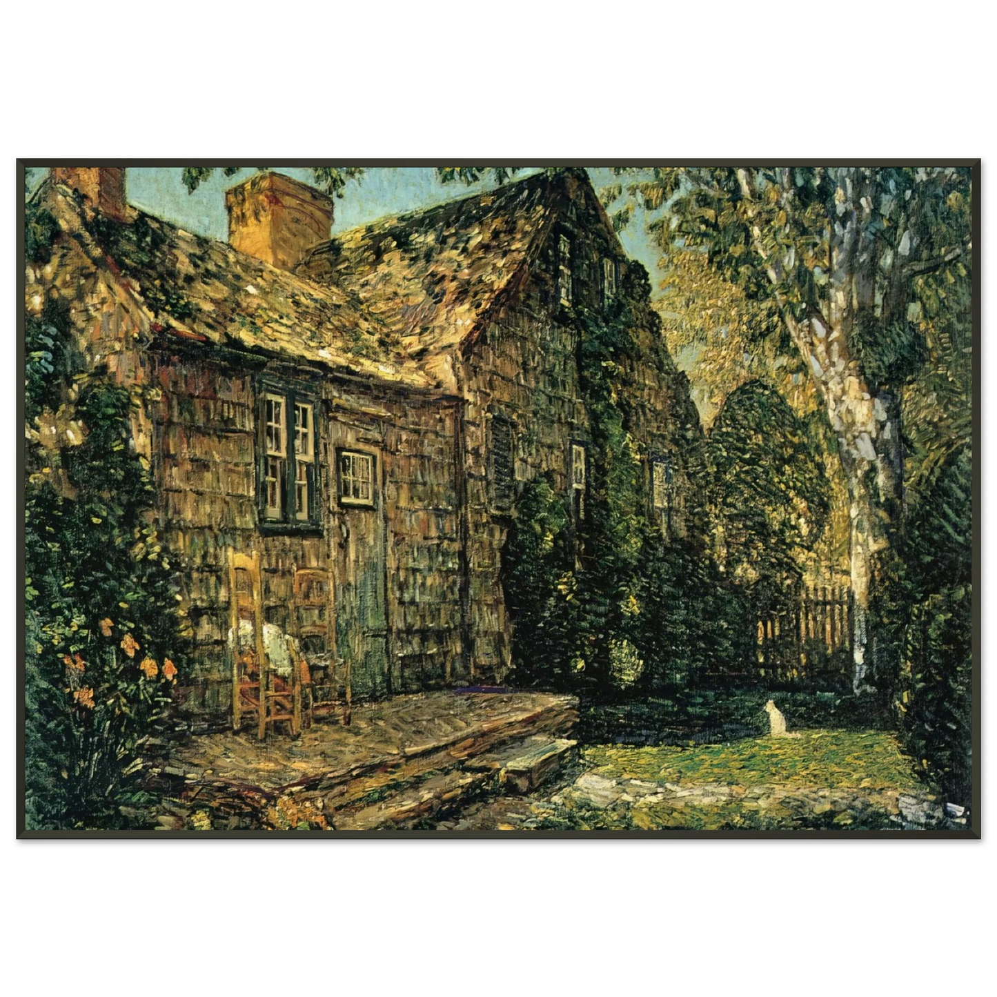 Childe Hassam Little Old Cottage Egypt Lane East Hampton Framed Art Print - Aluminum Frame - 21x29.7 cm / 8x12"