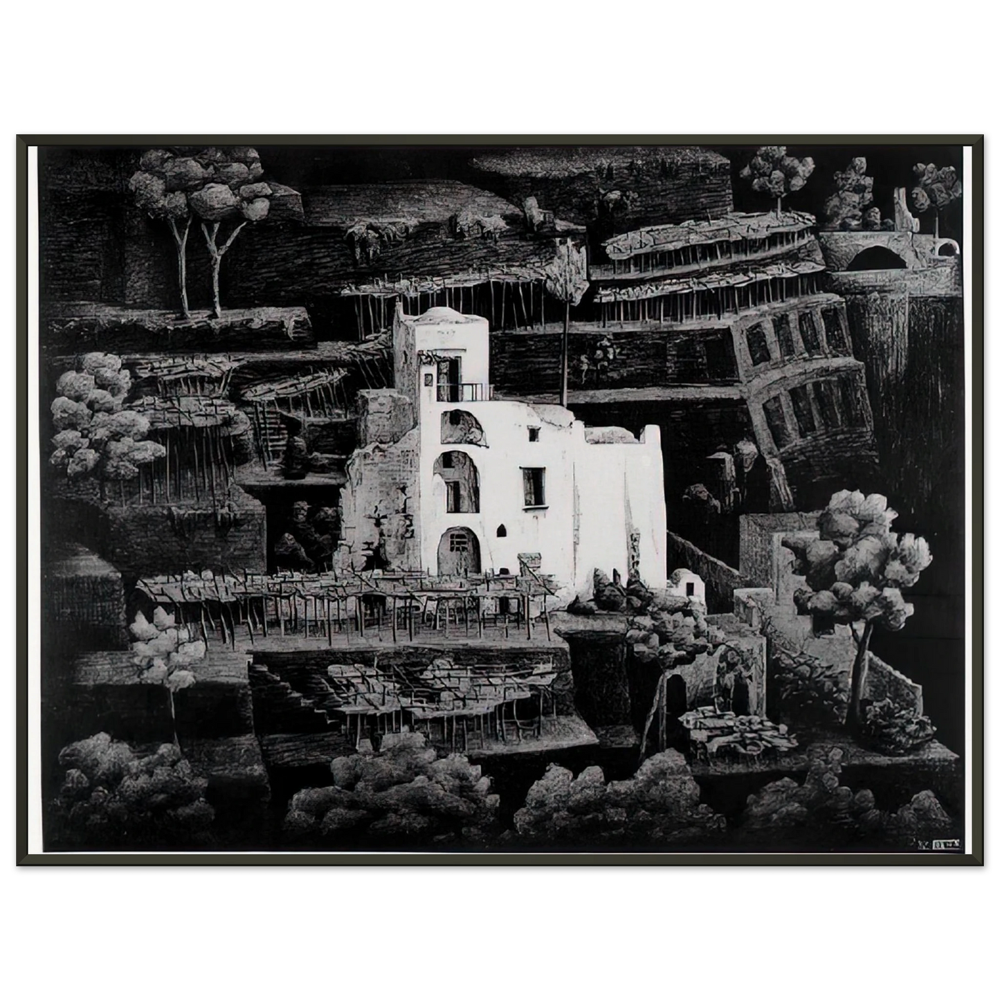 MC Escher  FARMHOUSE RAVELLO Framed Art Print  - Aluminum Frame - 40x50 cm / 16x20 inches