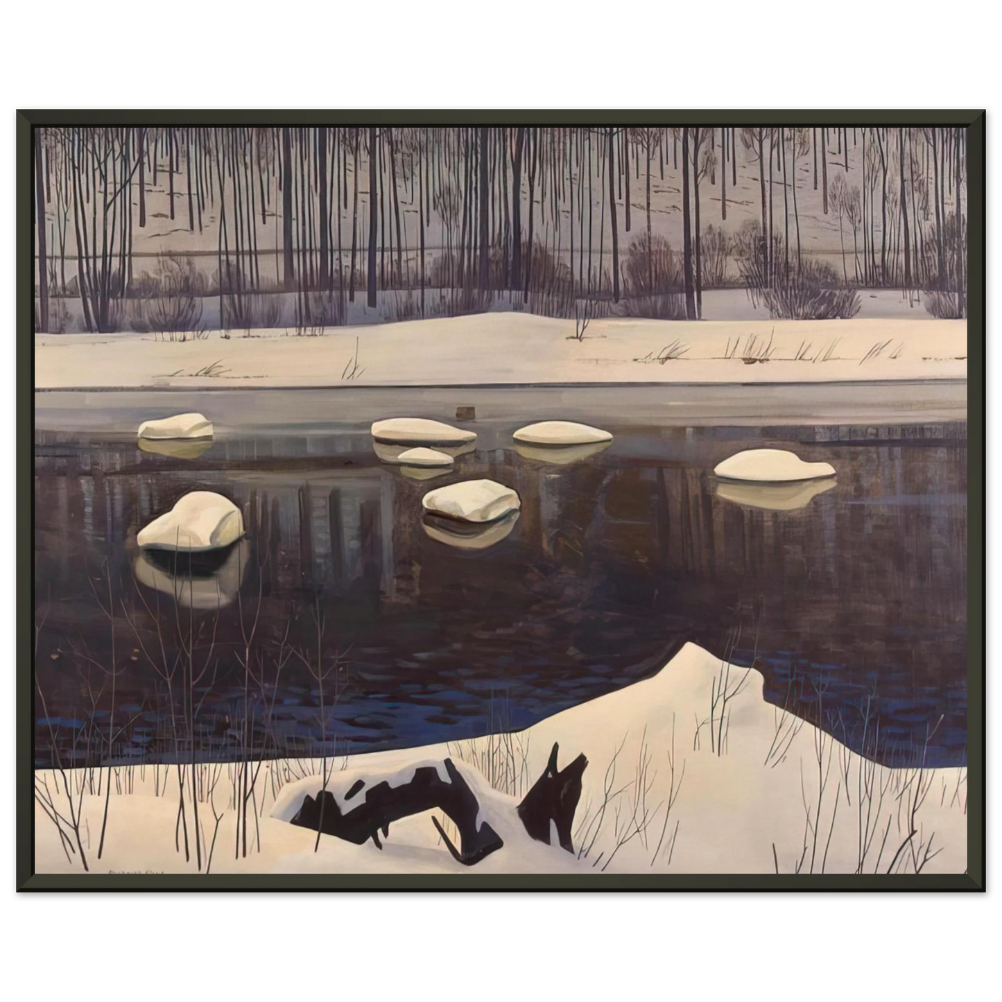 Rockwell Kent Au Sable River Winter Adirondacks Framed Art Print - Aluminum Frame - 40x50 cm / 16x20 inches