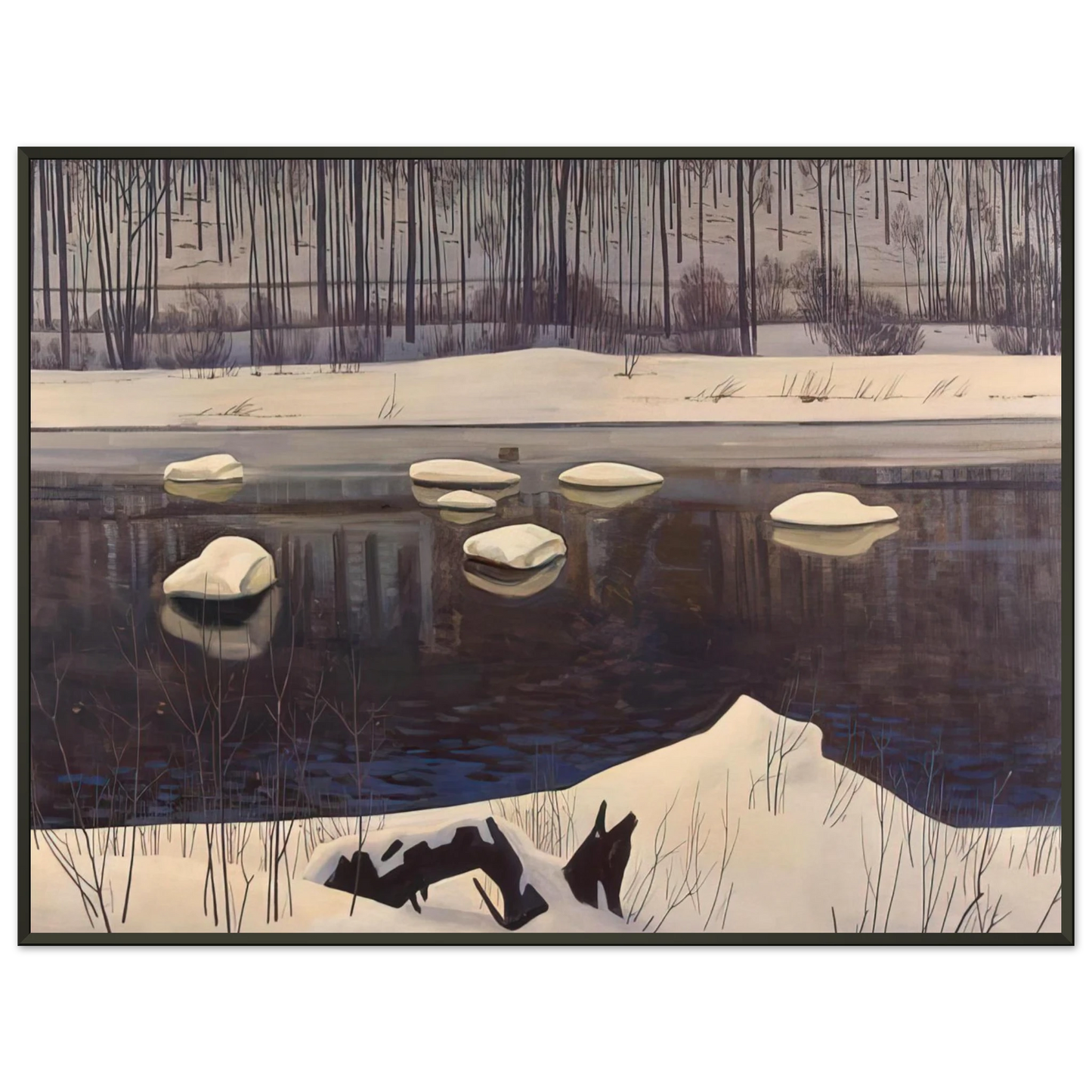 Rockwell Kent Au Sable River Winter Adirondacks Framed Art Print - Aluminum Frame - 60x80 cm / 24x32 inches