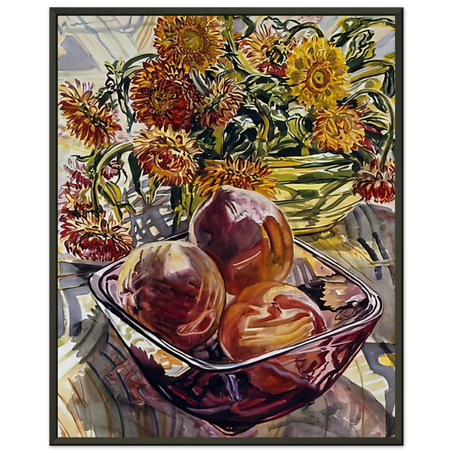 Janet Fish PEACHES AND STRAWFLOWERS 1990 Framed Art Print - Aluminum Frame - 70x100 cm / 28x40 inches