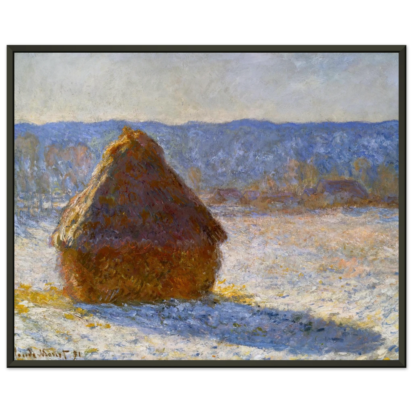 claude monet  Grainstack Snow Effect Morning Framed Art Print  - Aluminum Frame - 60x80 cm / 24x32 inches