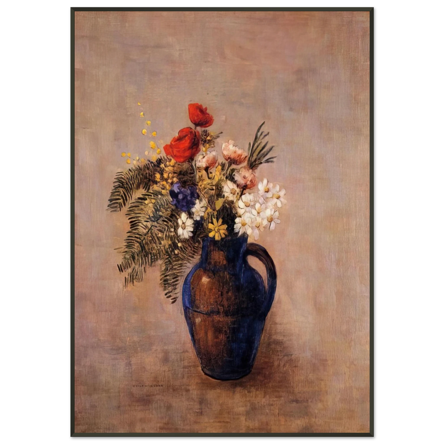 Odilon Redon  BOUQUET OF FLOWERS IN A BLUE VASE Framed Art Print  - Aluminum Frame - 21x29.7 cm / 8x12"