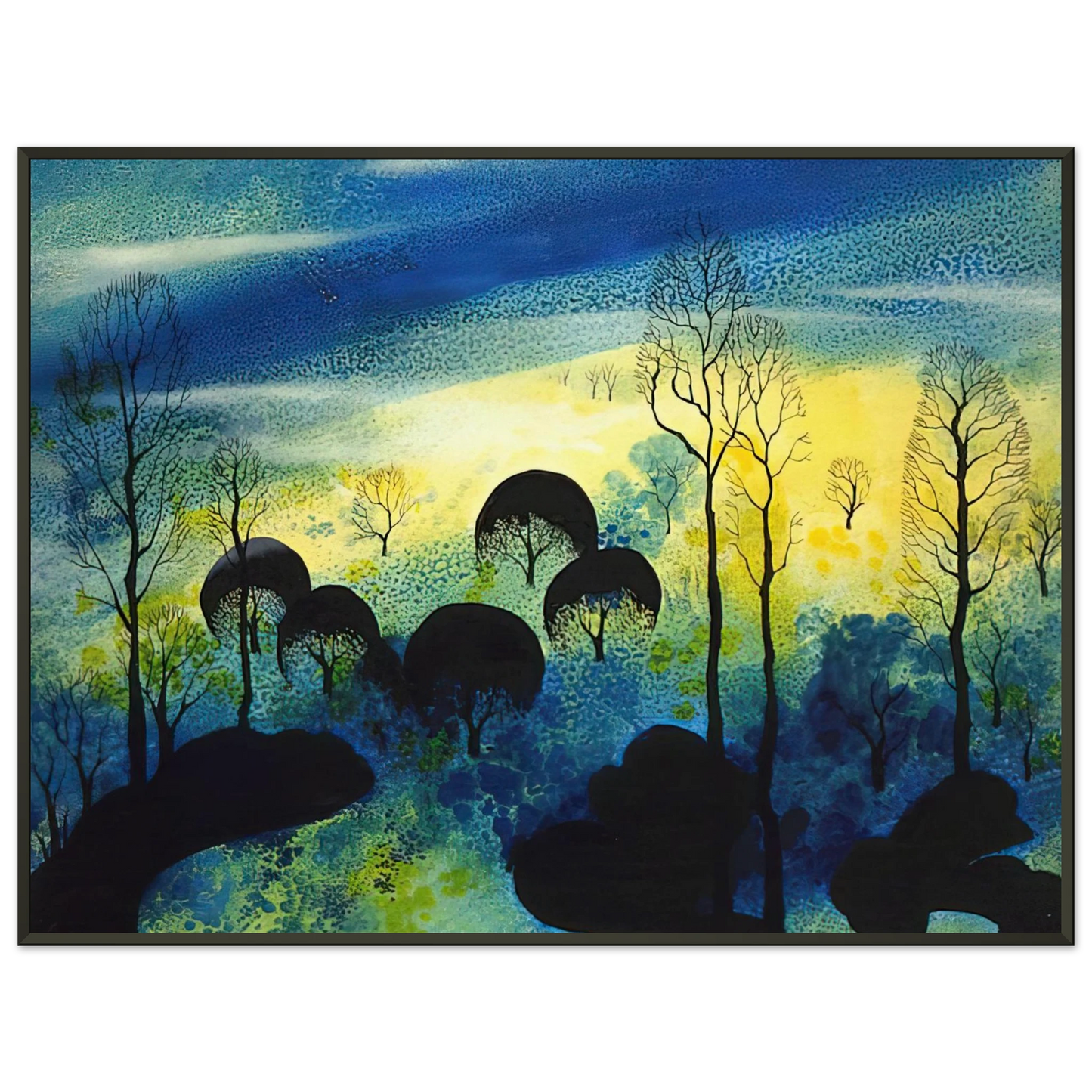 Eyvind Earle Pastures Through the Fog Framed Art Print - Aluminum Frame - 40x50 cm / 16x20 inches