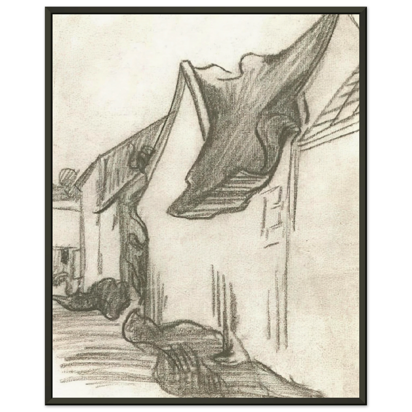 Vincent van Gogh Village Street Sketch Framed Art Print - Aluminum Frame - 70x100 cm / 28x40 inches