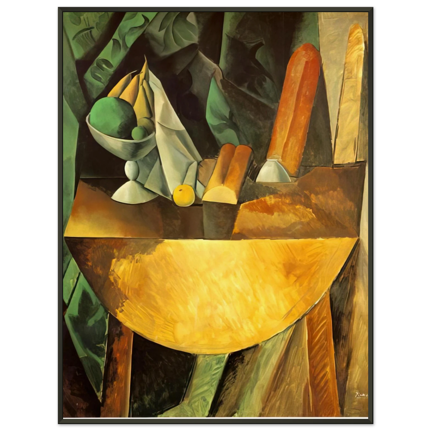 Pablo Picasso  Bread and dish with fruits on the table Framed Art Print  - Aluminum Frame - 60x80 cm / 24x32 inches