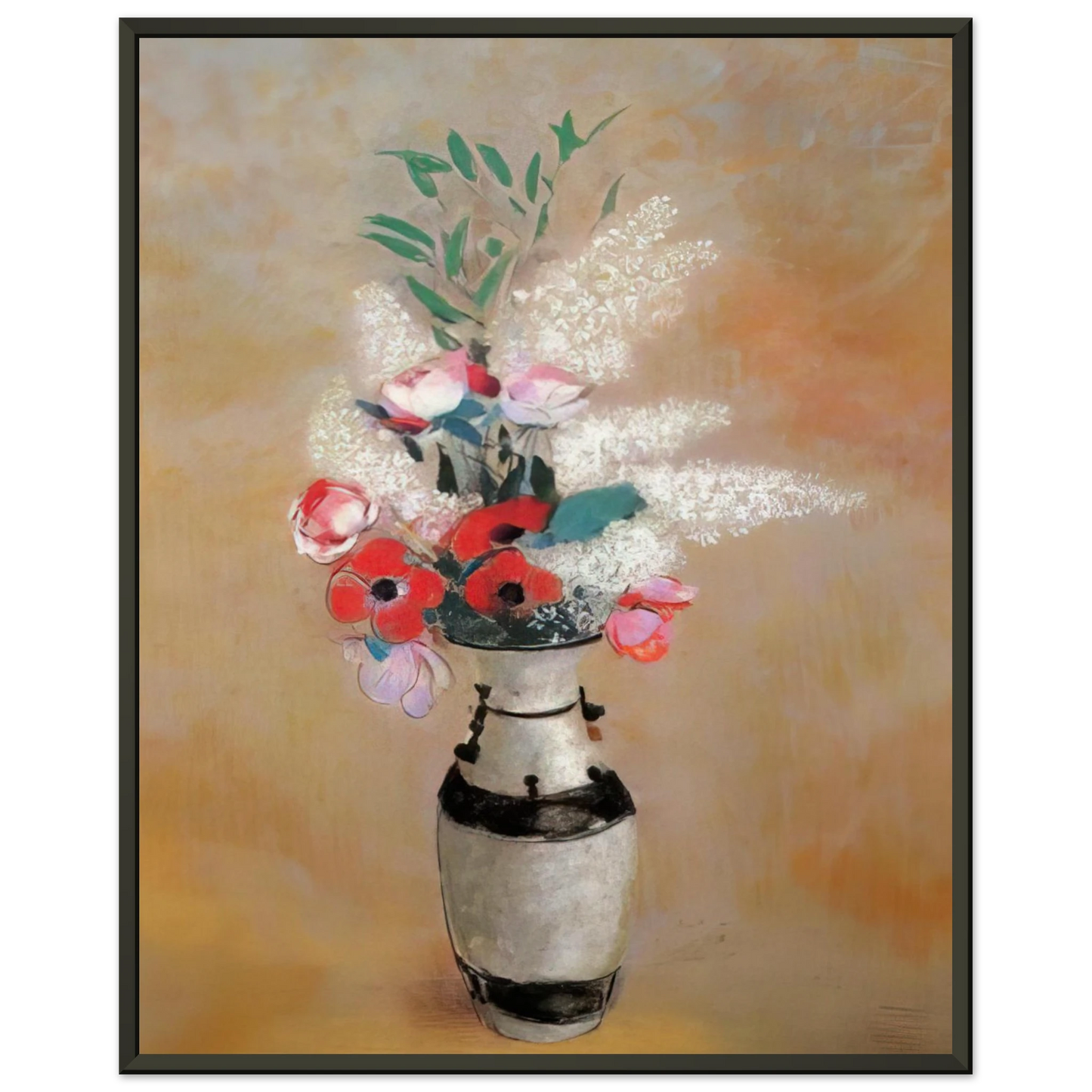 Odilon Redon  BOUQUET WITH WHITE LILIES IN A JAPANESE VASE Framed Art Print  - Aluminum Frame - 70x100 cm / 28x40 inches