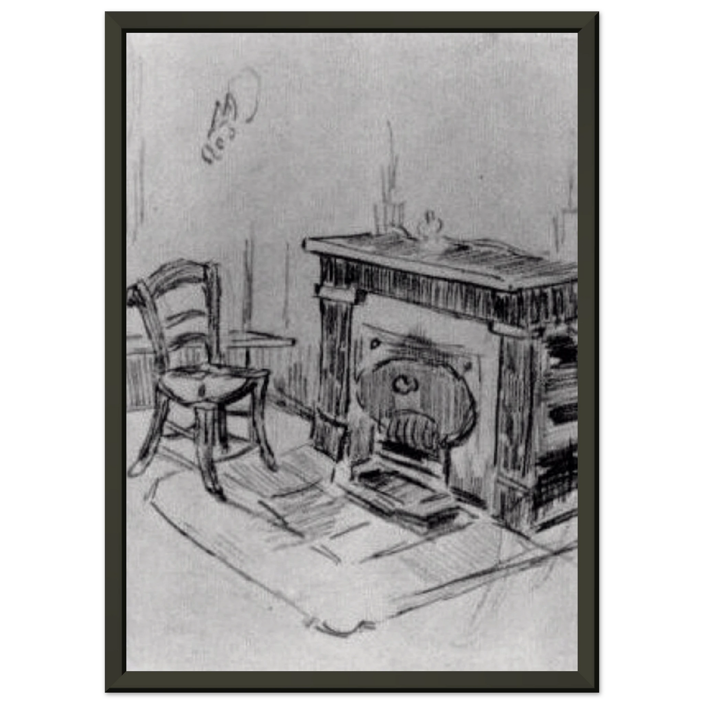 Vincent van Gogh  Mantelpiece with Chair Framed Art Print  - Aluminum Frame - 40x50 cm / 16x20 inches