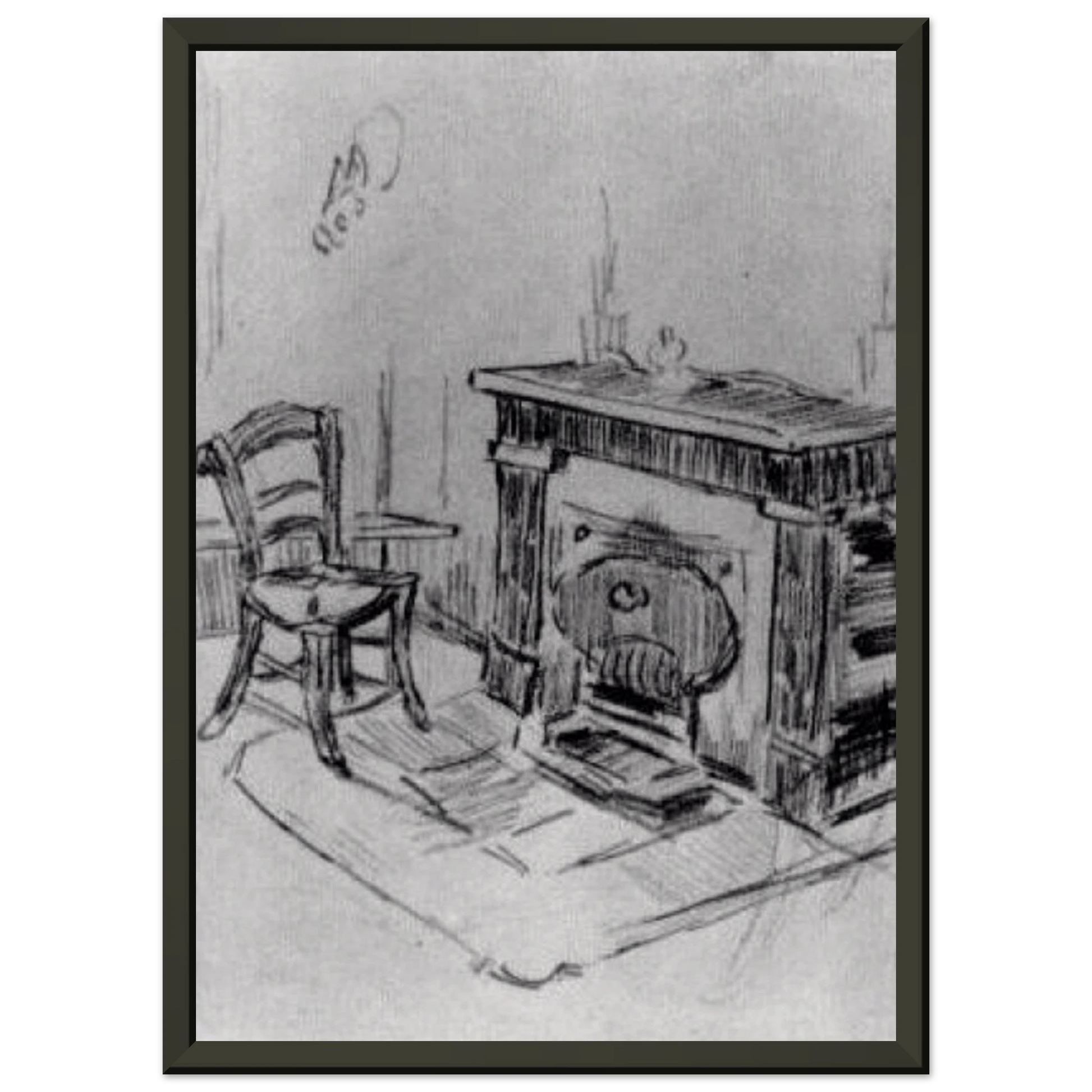 Vincent van Gogh  Mantelpiece with Chair Framed Art Print  - Aluminum Frame - 40x50 cm / 16x20 inches