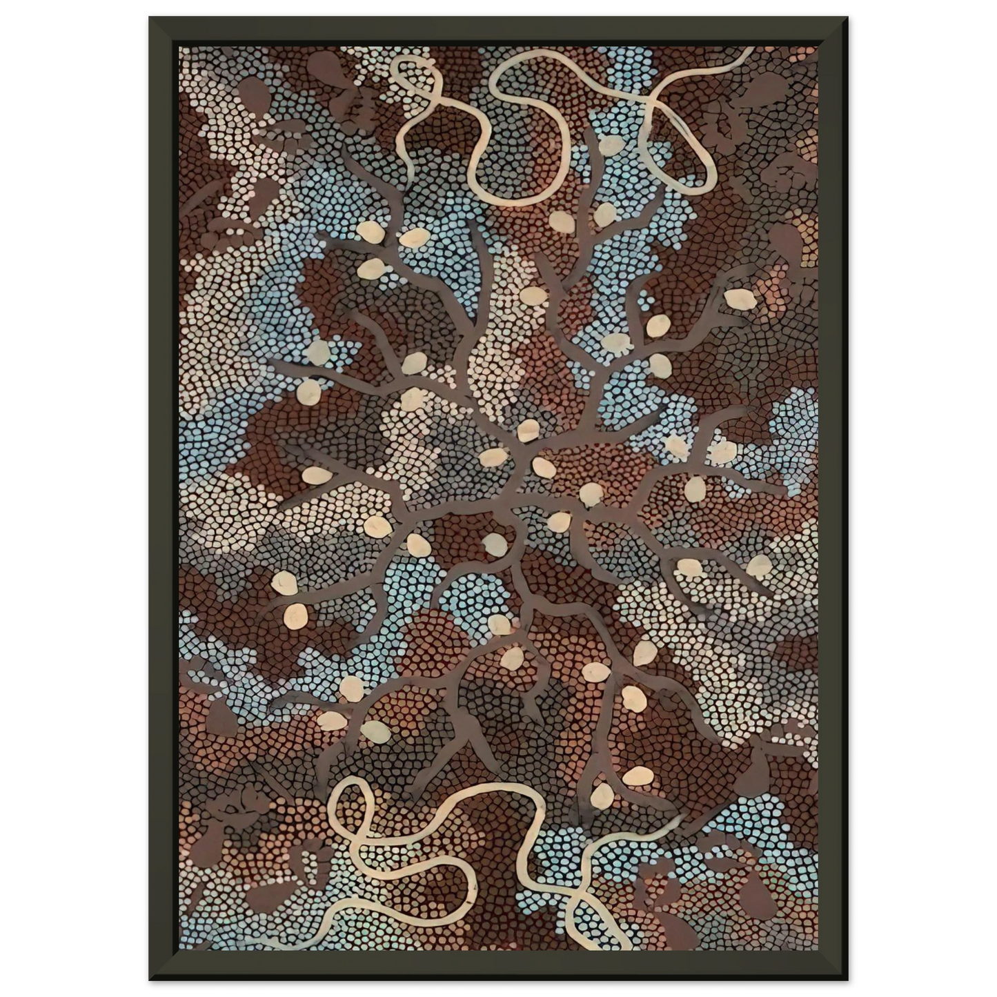 Clifford Possum Tjapaltjarri Bush Tucker Dreaming 1984 Framed Art Print - Aluminum Frame - 70x100 cm / 28x40 inches