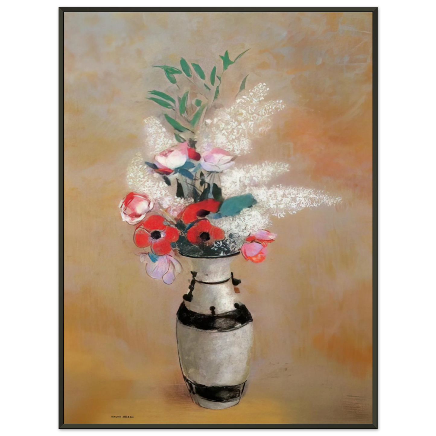 Odilon Redon  BOUQUET WITH WHITE LILIES IN A JAPANESE VASE Framed Art Print  - Aluminum Frame - 60x80 cm / 24x32 inches