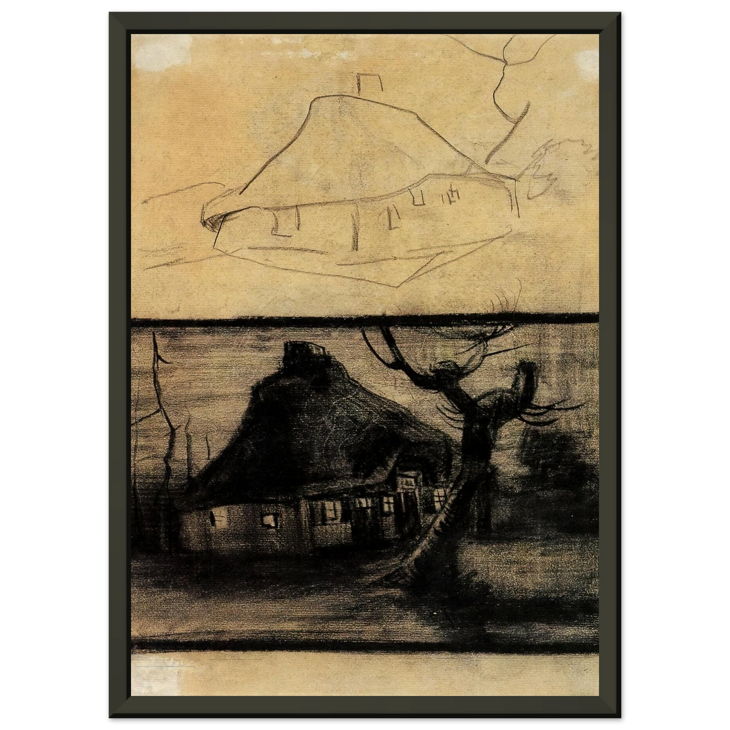 Vincent van Gogh Two Studies of a Cottage Framed Art Print - Aluminum Frame - 70x100 cm / 28x40 inches