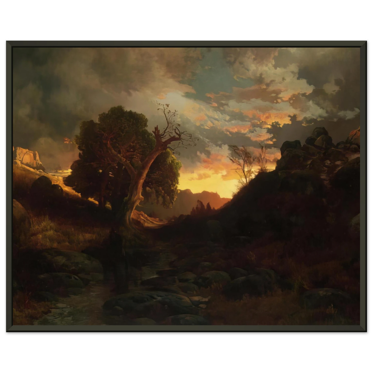 Thomas Moran The Evening Hunter Framed Art Print - Aluminum Frame - 70x100 cm / 28x40 inches