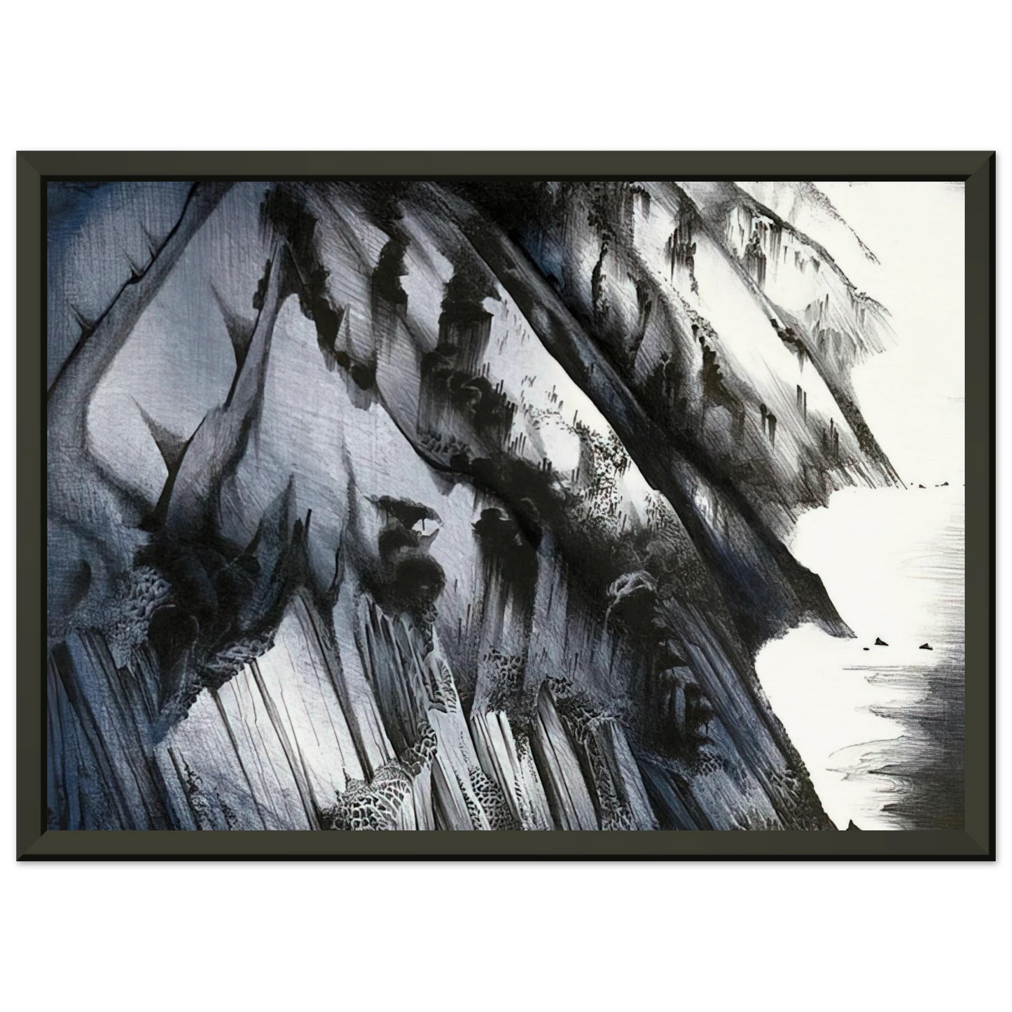 Eyvind Earle  Cliffs of Darkness Framed Art Print  - Aluminum Frame - 40x50 cm / 16x20 inches