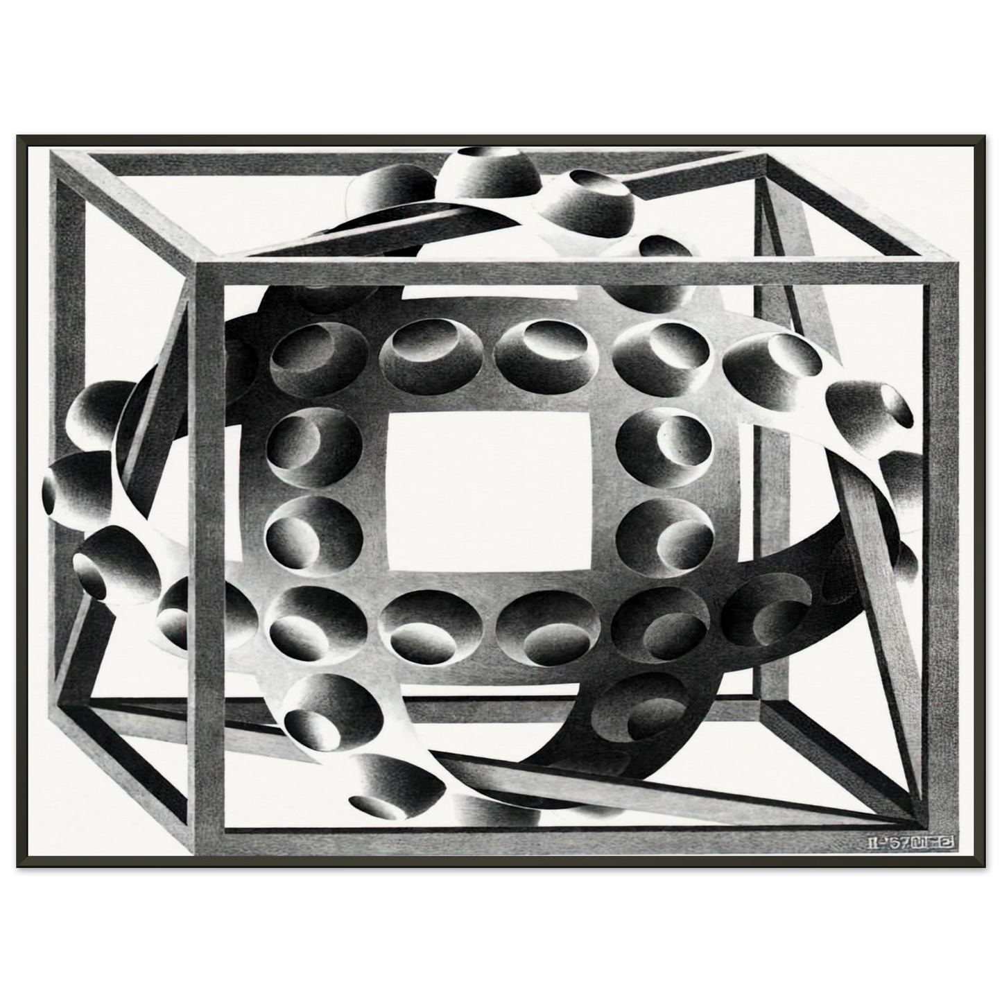 MC Escher  CUBE WITH MAGIC RIBBONS Framed Art Print  - Aluminum Frame - 70x100 cm / 28x40 inches